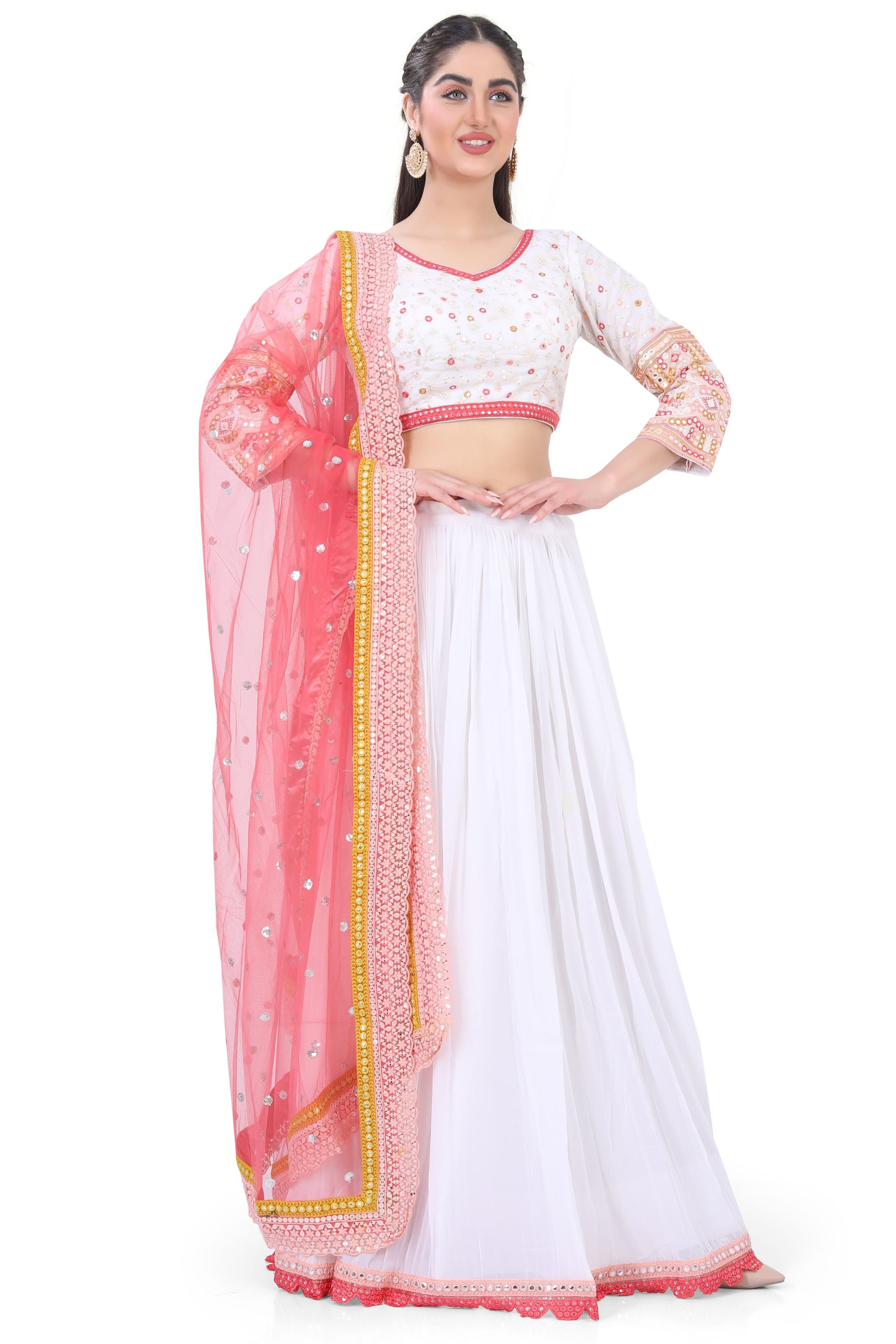 Cream Embroidered Lehenga Choli - Premium Partywear Lehenga from Dulhan Exclusives - Just $250! Shop now at Dulhan Exclusives