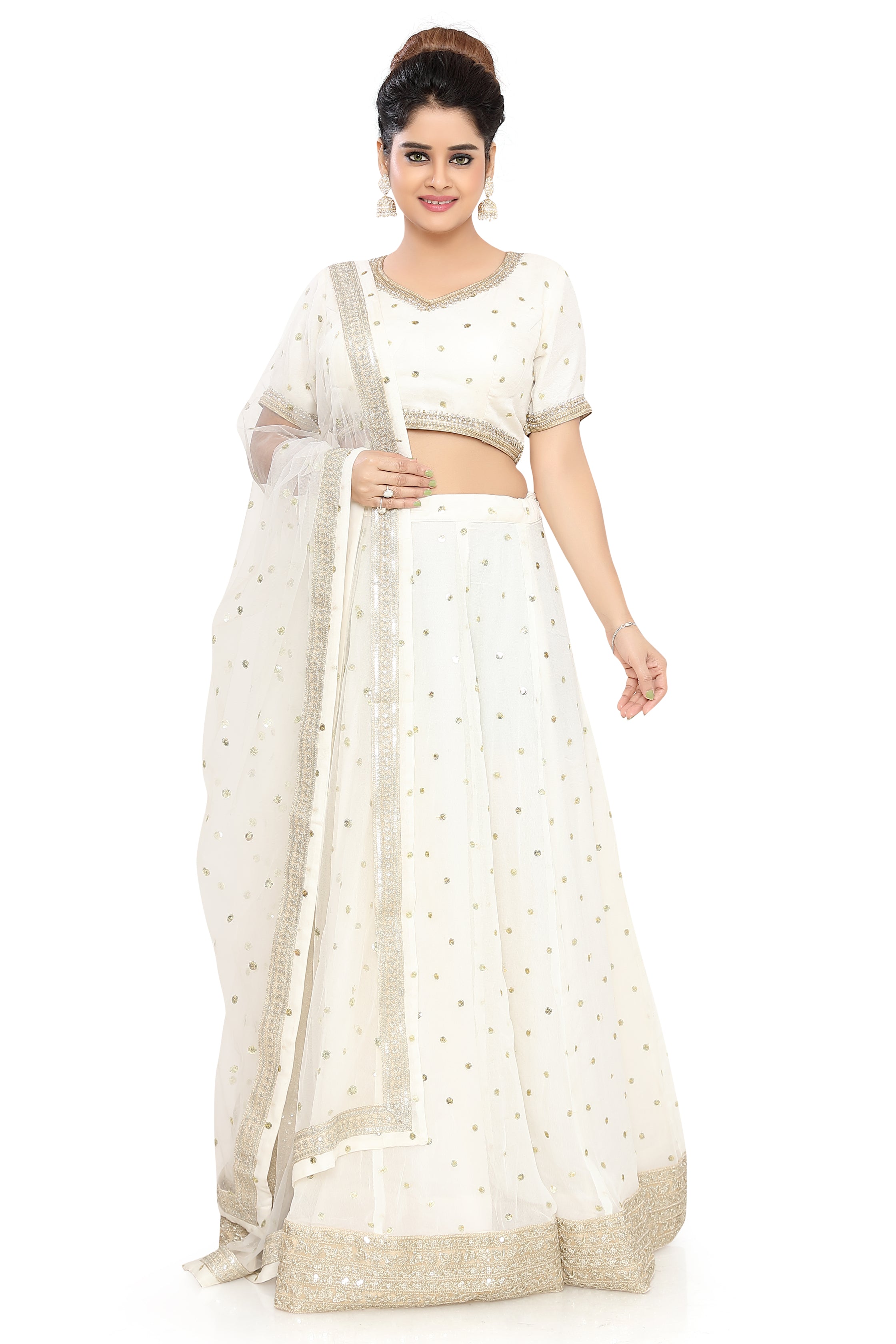 Off-White Chiffon Lehenga Choli - Premium Partywear Lehenga from Dulhan Exclusives - Just $250! Shop now at Dulhan Exclusives