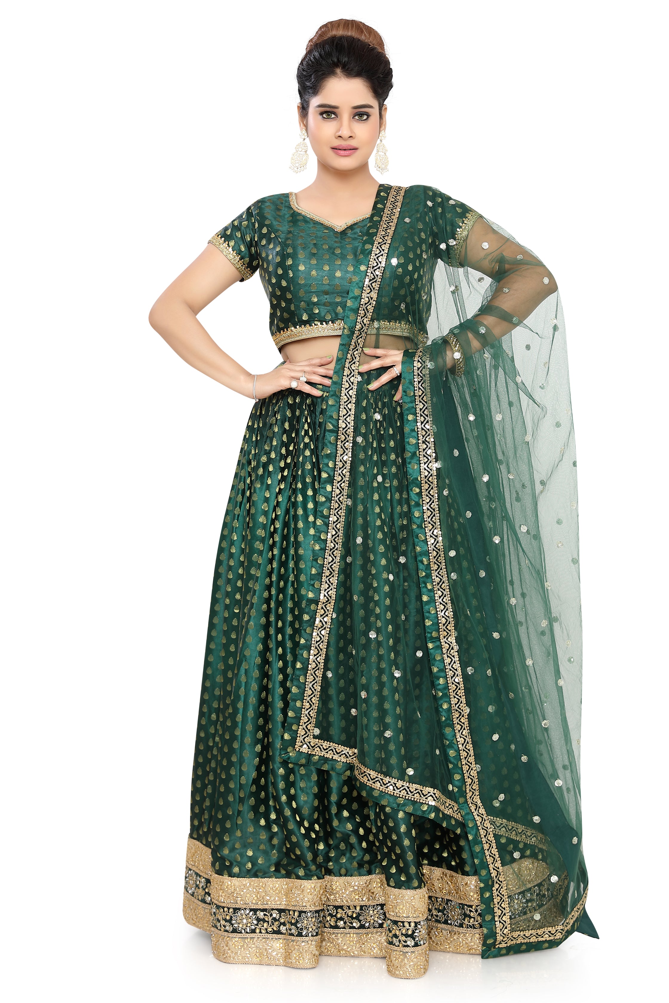 Green Silk Lehenga Choli - Premium Partywear Lehenga from Dulhan Exclusives - Just $195! Shop now at Dulhan Exclusives