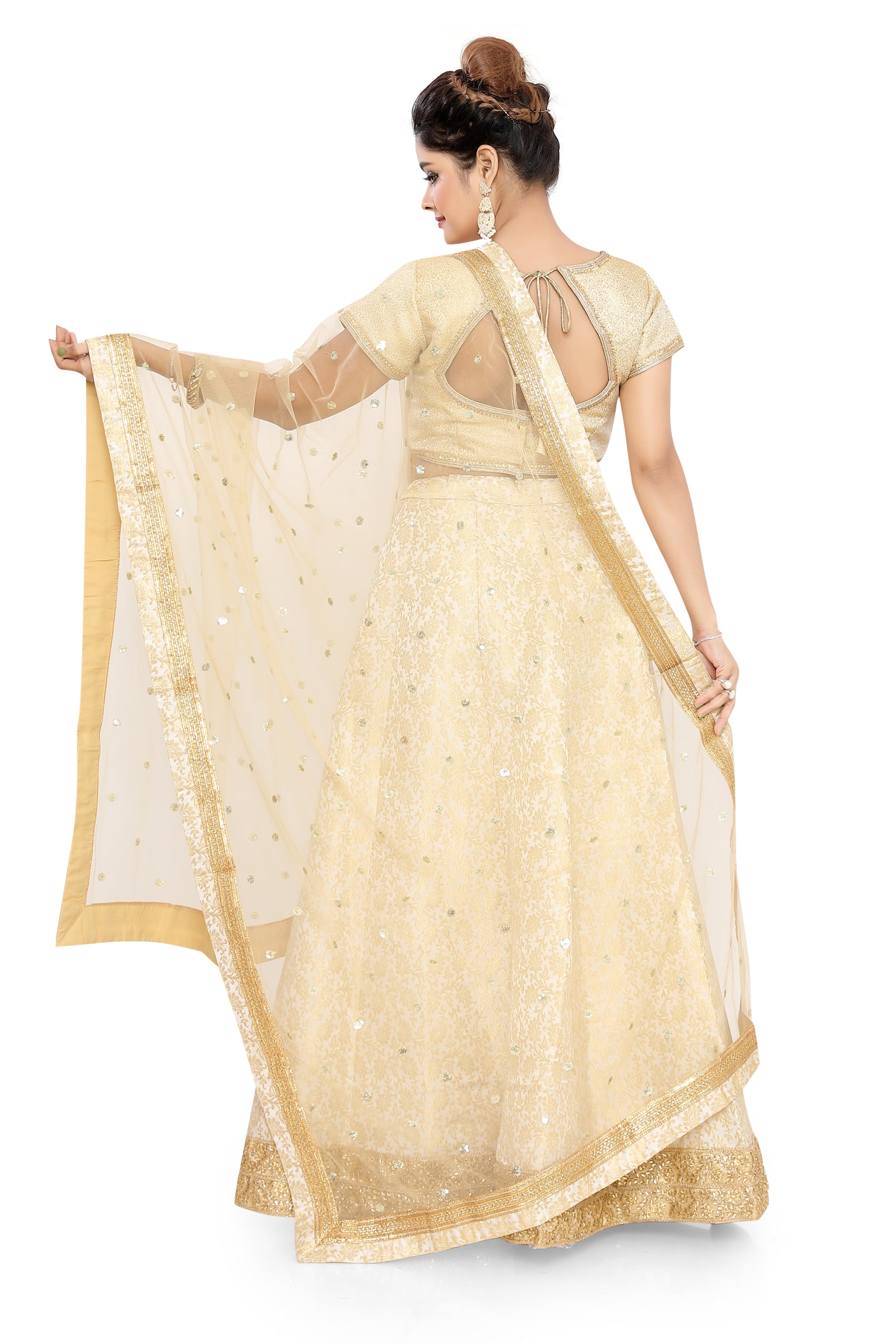 Gold Silk Lehenga Choli - Premium Partywear Lehenga from Dulhan Exclusives - Just $250! Shop now at Dulhan Exclusives