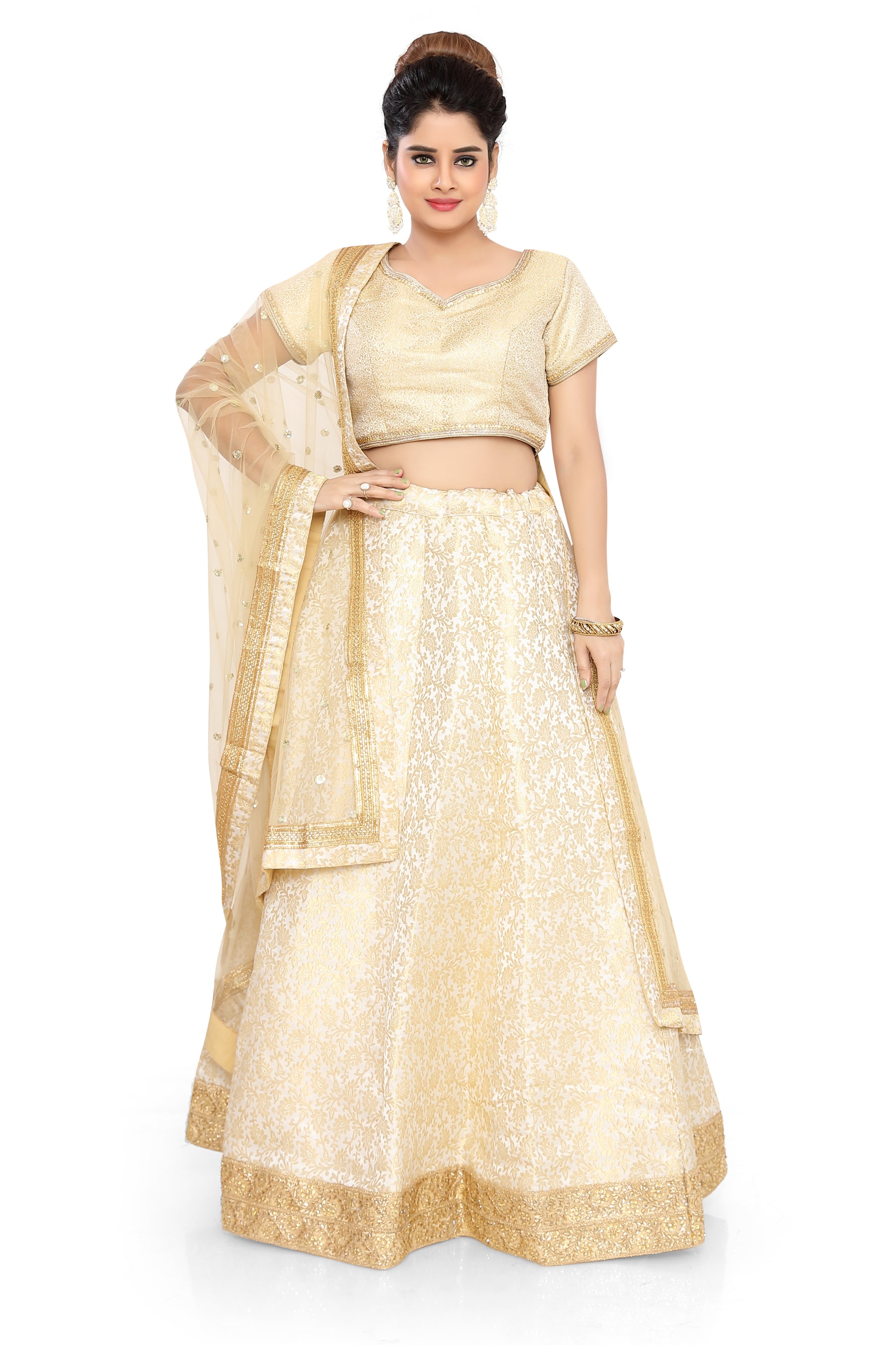 Gold Silk Lehenga Choli - Premium Partywear Lehenga from Dulhan Exclusives - Just $250! Shop now at Dulhan Exclusives