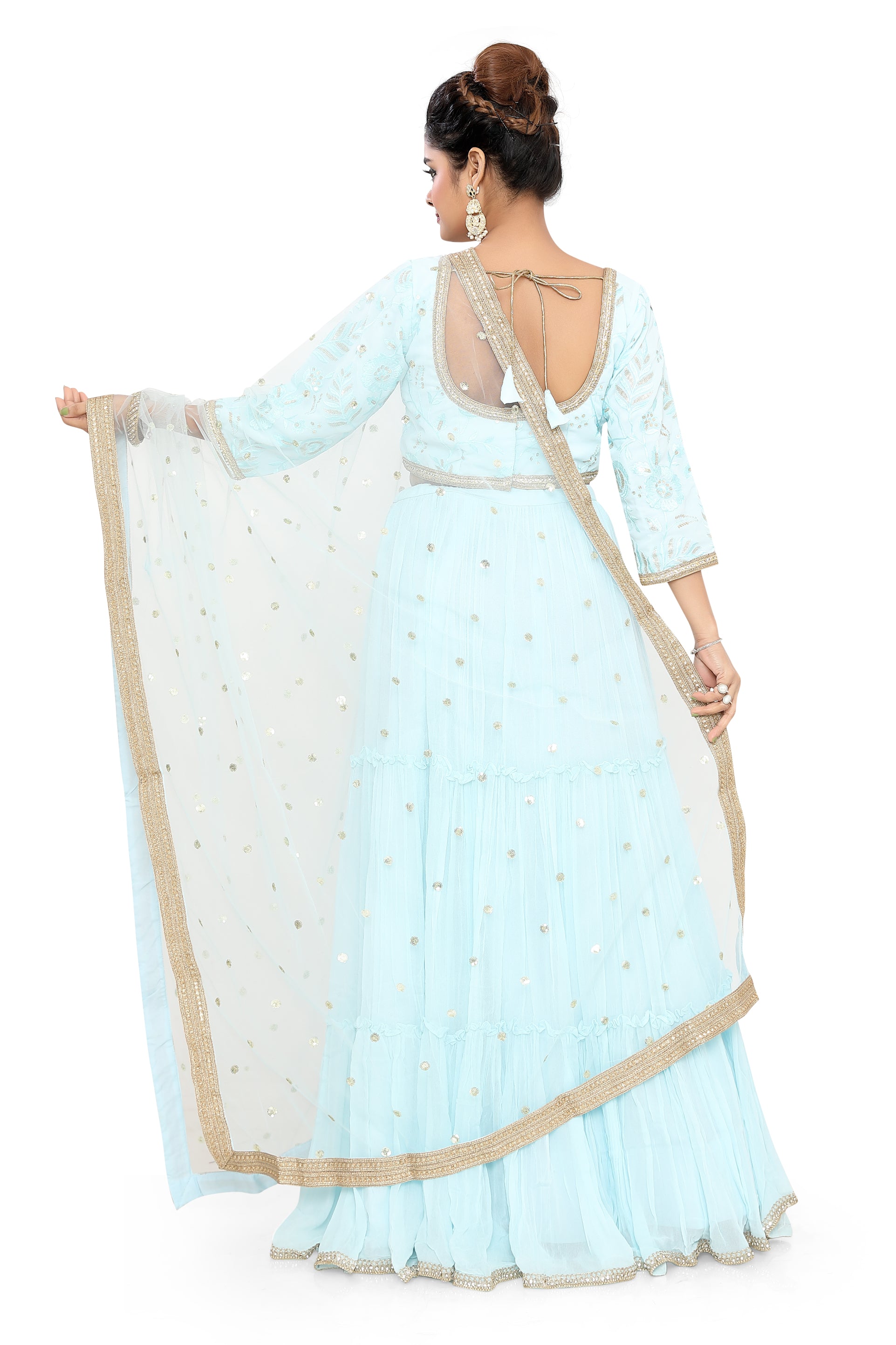 Sky Blue Georgette Lehenga Choli - Premium Partywear Lehenga from Dulhan Exclusives - Just $335! Shop now at Dulhan Exclusives