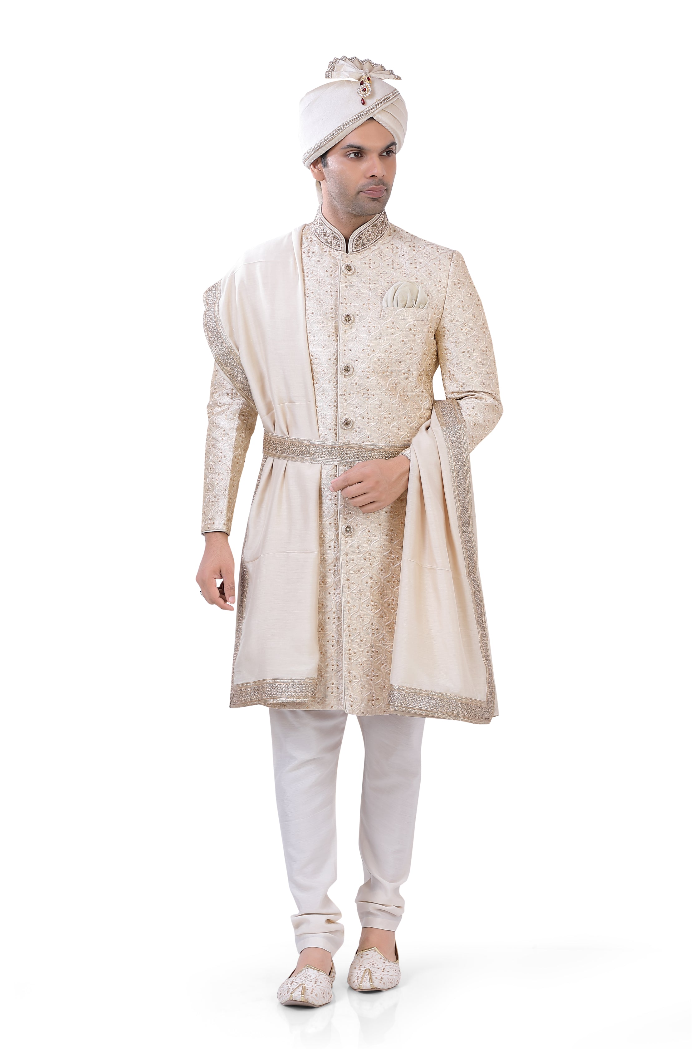 Cream Silk Sherwani  D NO.  SU-HW-16 - Premium Sherwani from Dapper Ethnic - Just $785! Shop now at Dulhan Exclusives