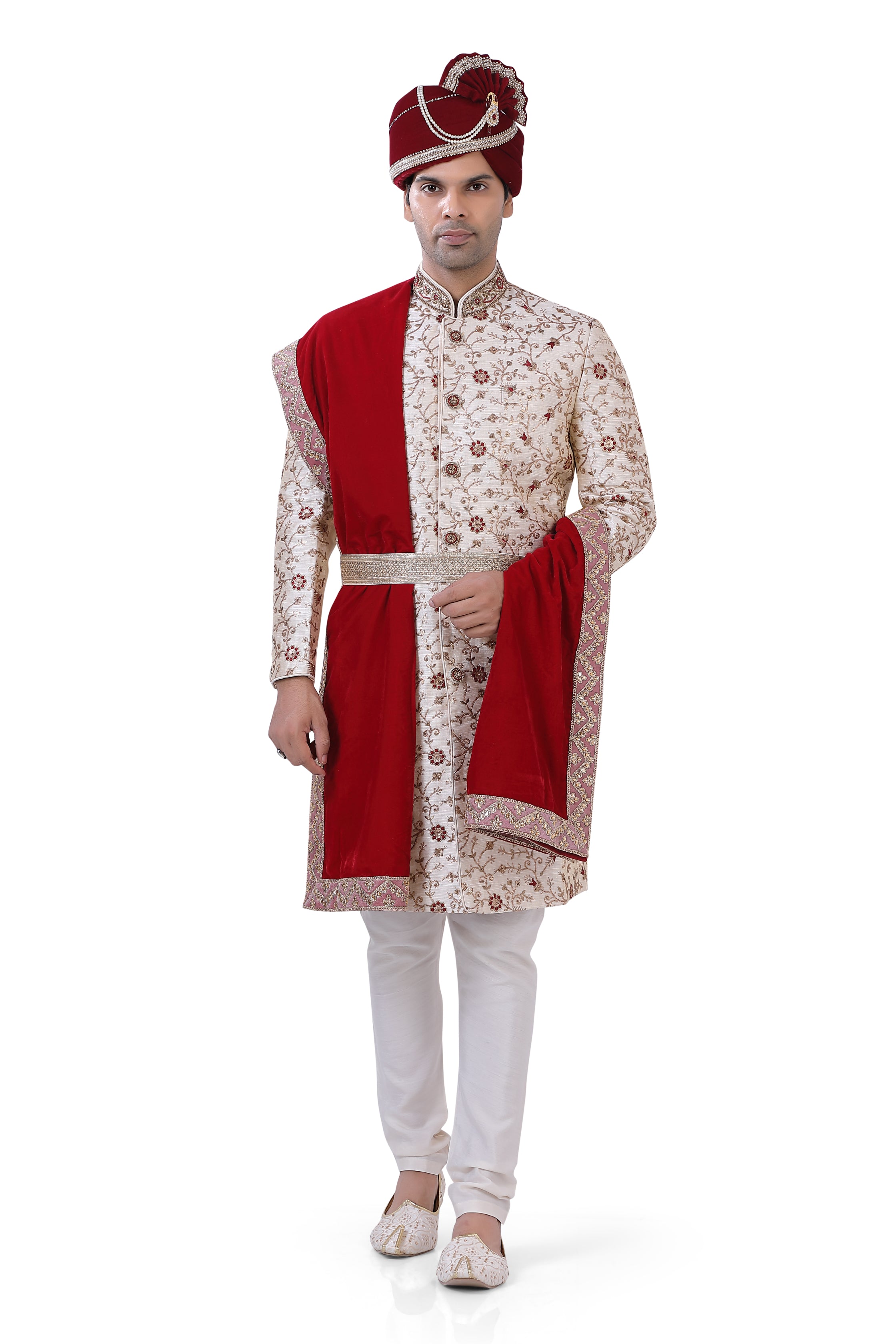 Off White Silk Sherwani  D NO.  DE-105 - Premium Sherwani from Dapper Ethnic - Just $885! Shop now at Dulhan Exclusives