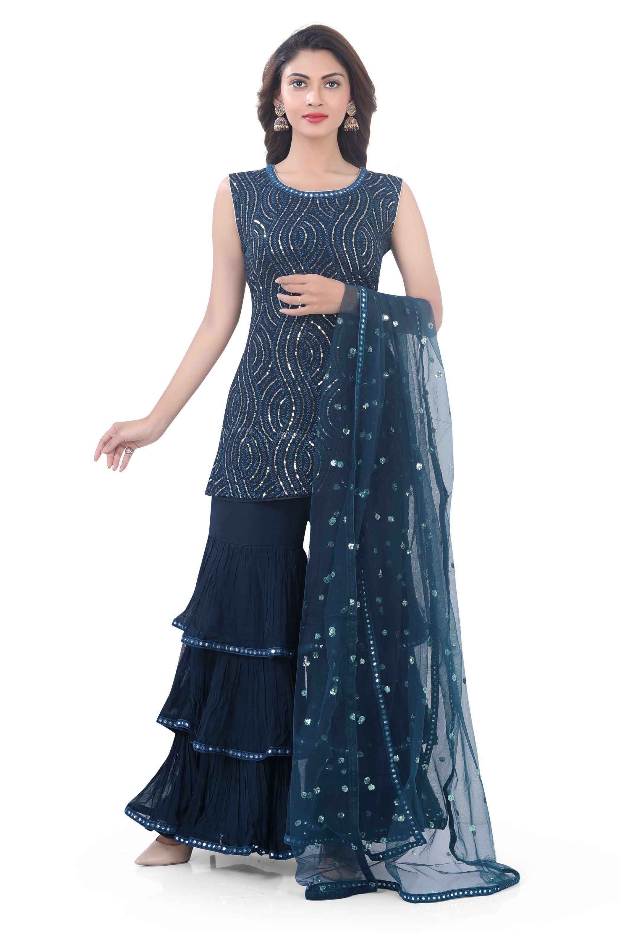 Blue Georgette Gharara Suit - Premium Festive Wear from Dulhan Exclusives - Just $179! Shop now at Dulhan Exclusives