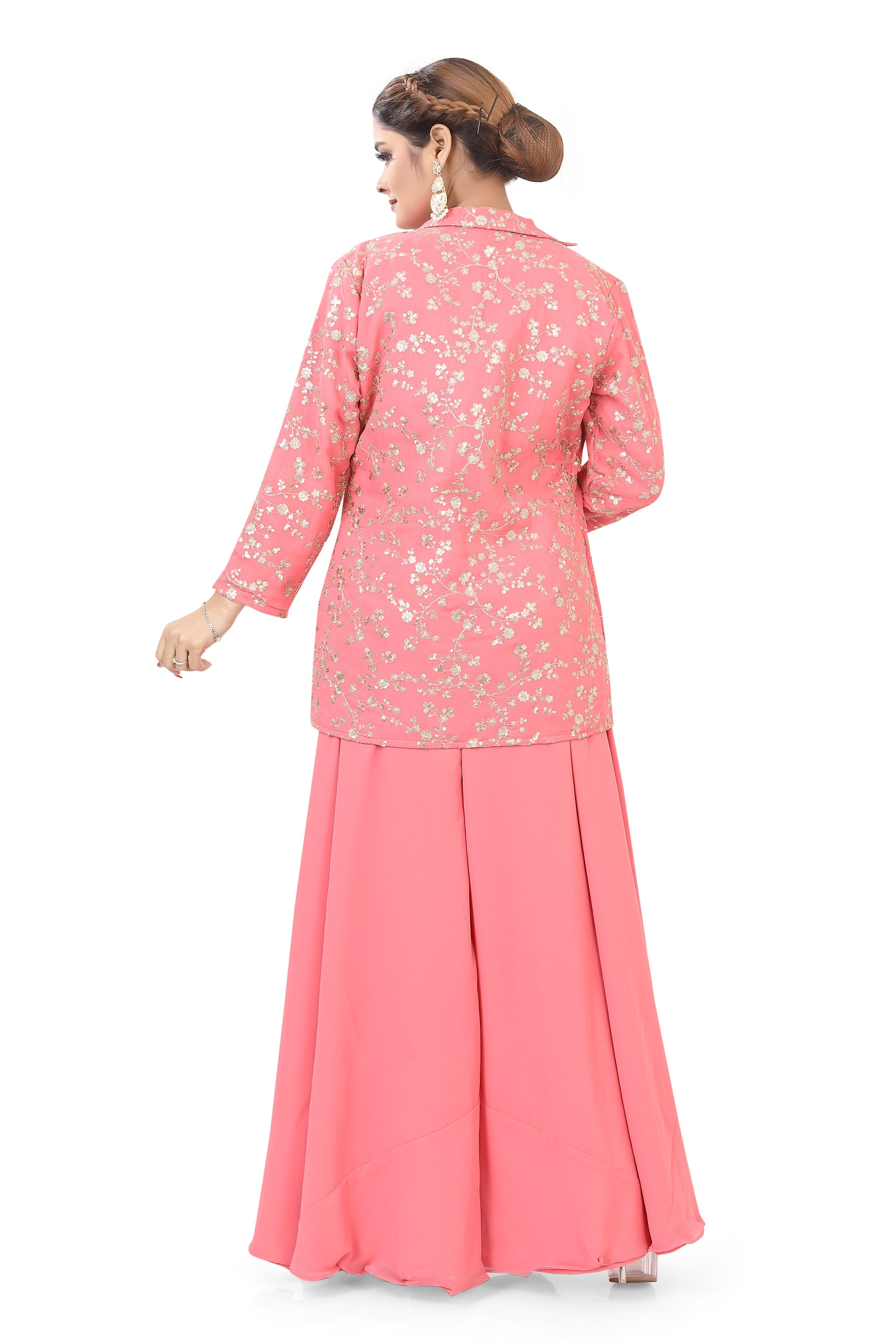 Peach Short Jacket with Plazzo - Premium plazzo from Dulhan Exclusives - Just $250! Shop now at Dulhan Exclusives