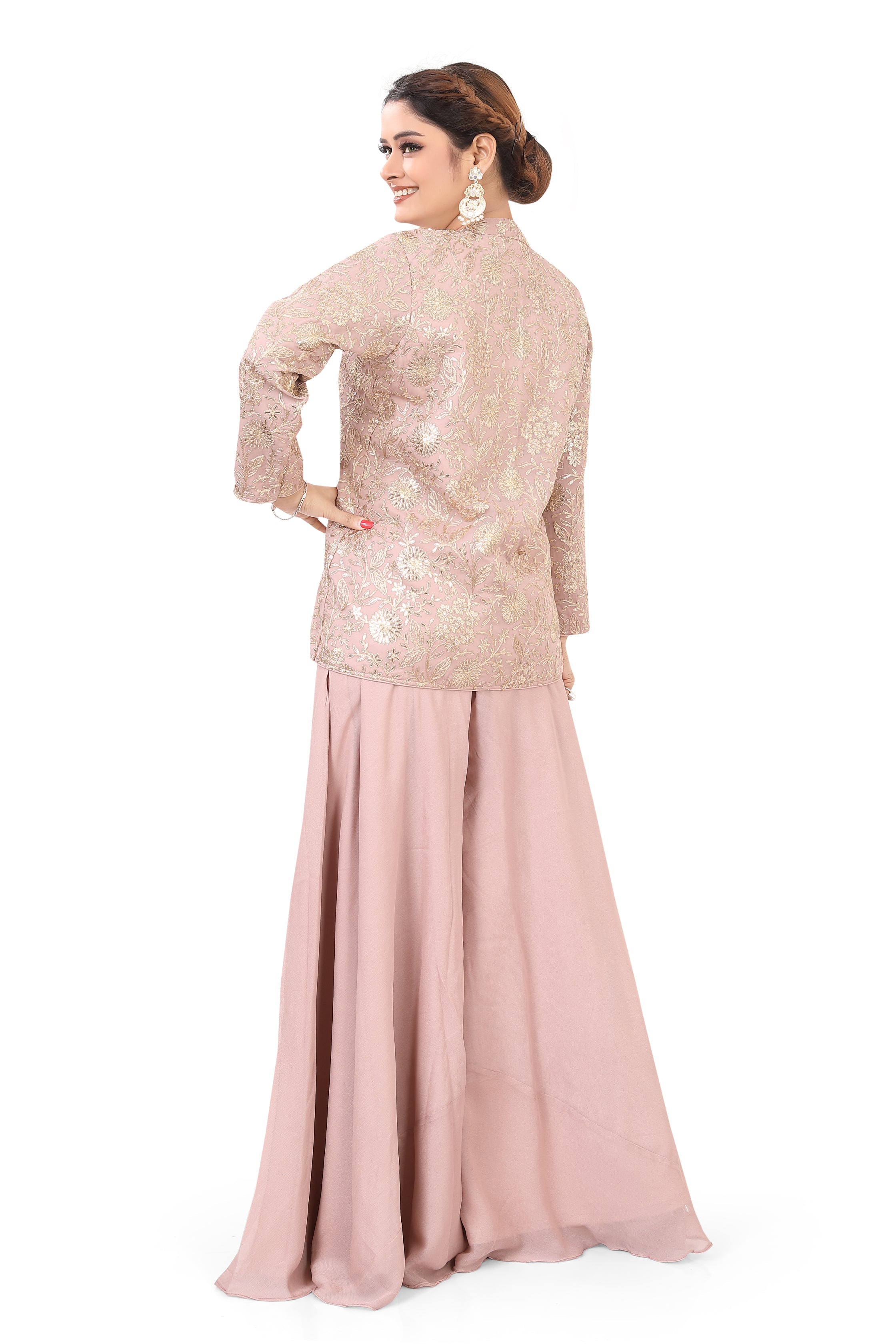 Dusty PInk Short Jacket with Plazzo - Premium plazzo from Dulhan Exclusives - Just $375! Shop now at Dulhan Exclusives
