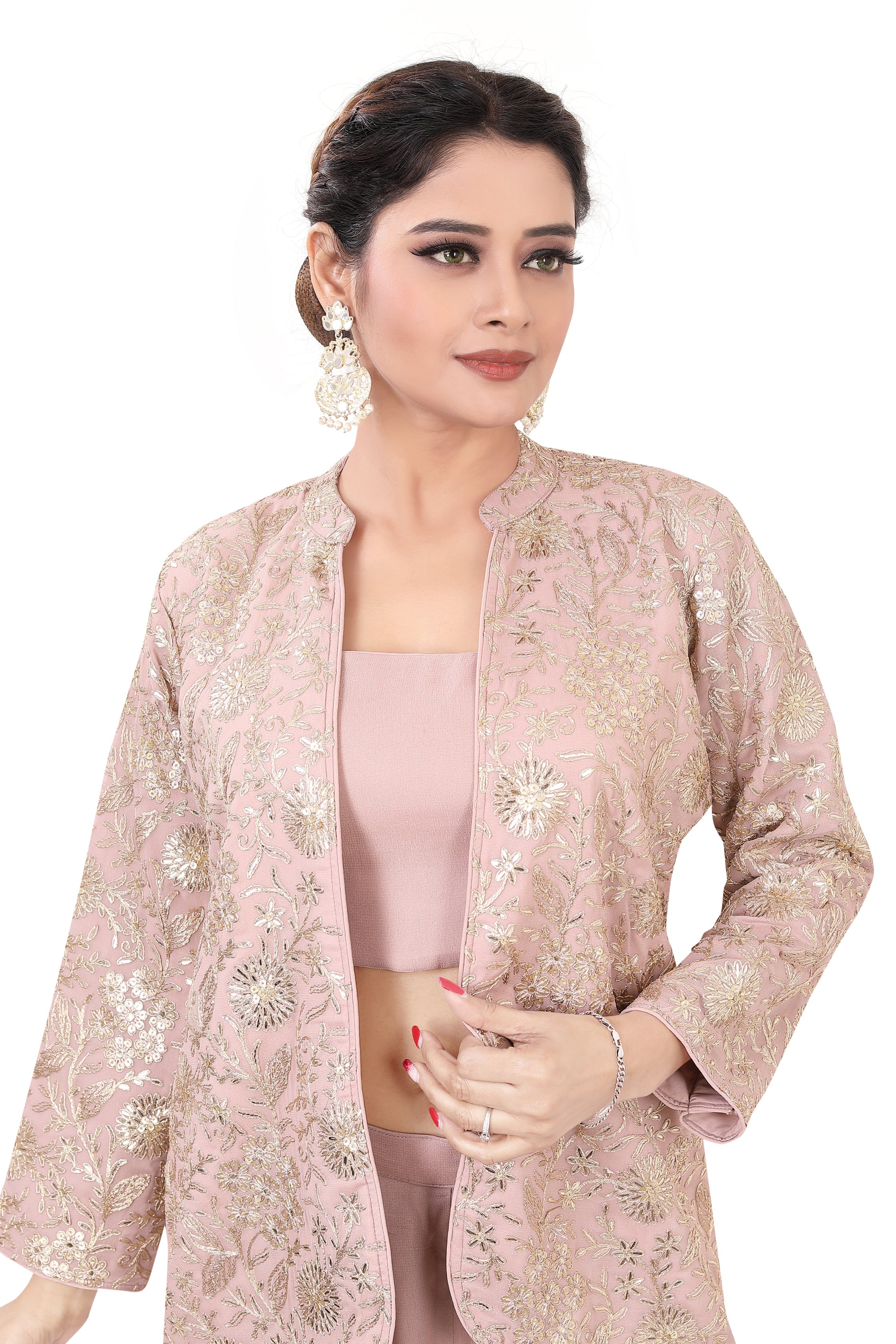 Dusty PInk Short Jacket with Plazzo - Premium plazzo from Dulhan Exclusives - Just $375! Shop now at Dulhan Exclusives