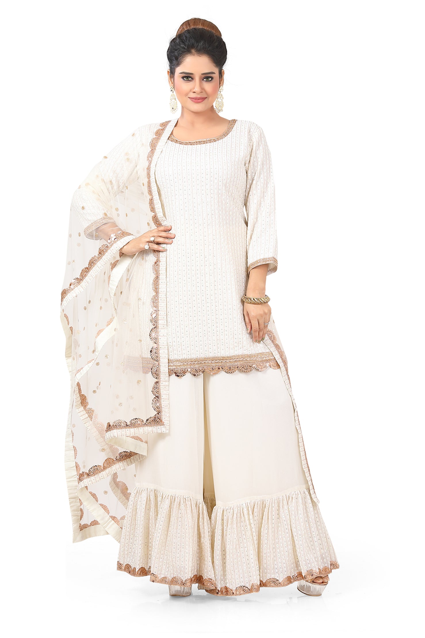 Off- White Lucknowi Palazzo Set - Premium Festive Wear from Dulhan Exclusives - Just $199! Shop now at Dulhan Exclusives