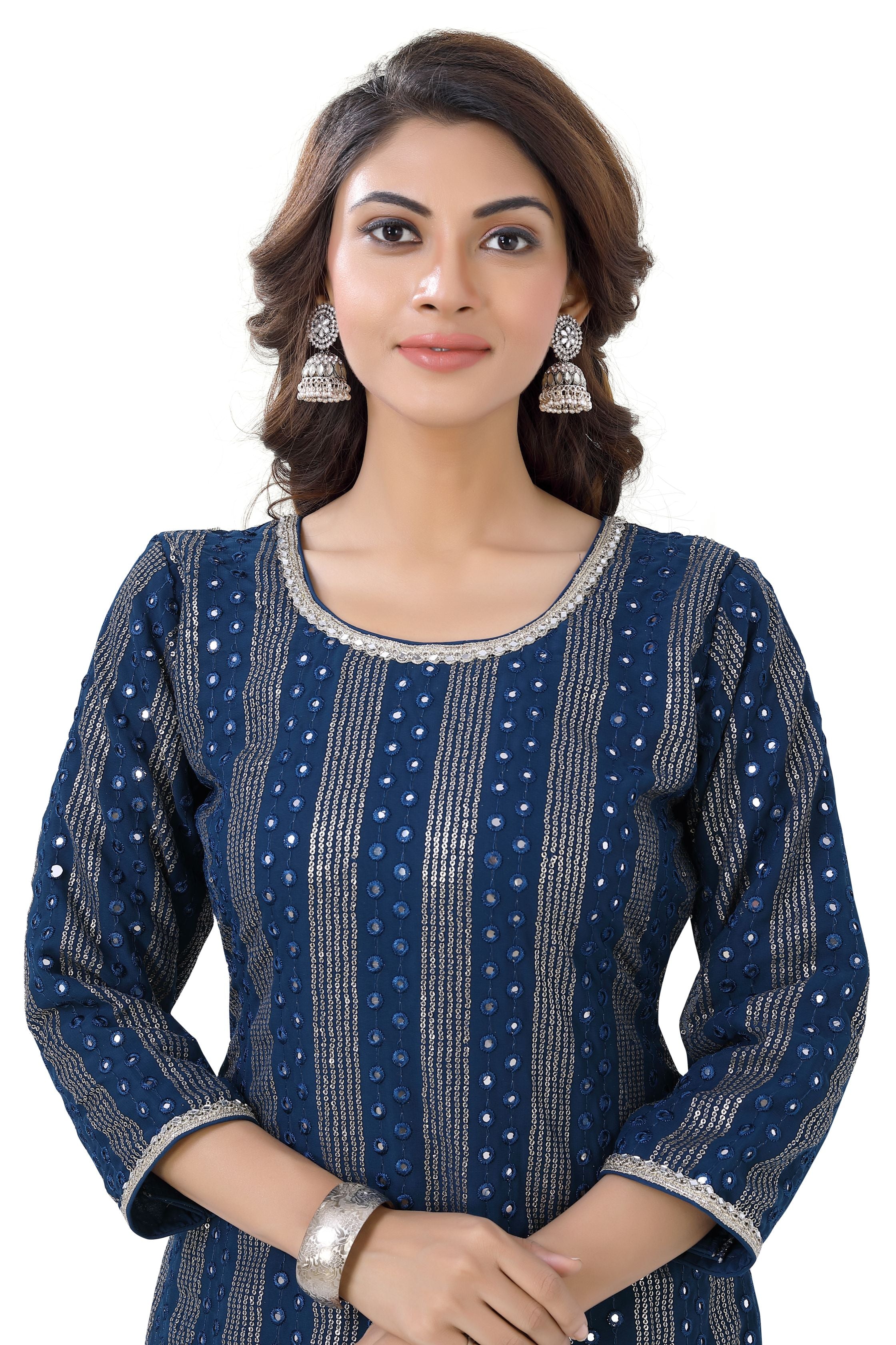 Blue Mirror work Georgette Dress - Premium Festive Wear from Dulhan Exclusives - Just $179! Shop now at Dulhan Exclusives
