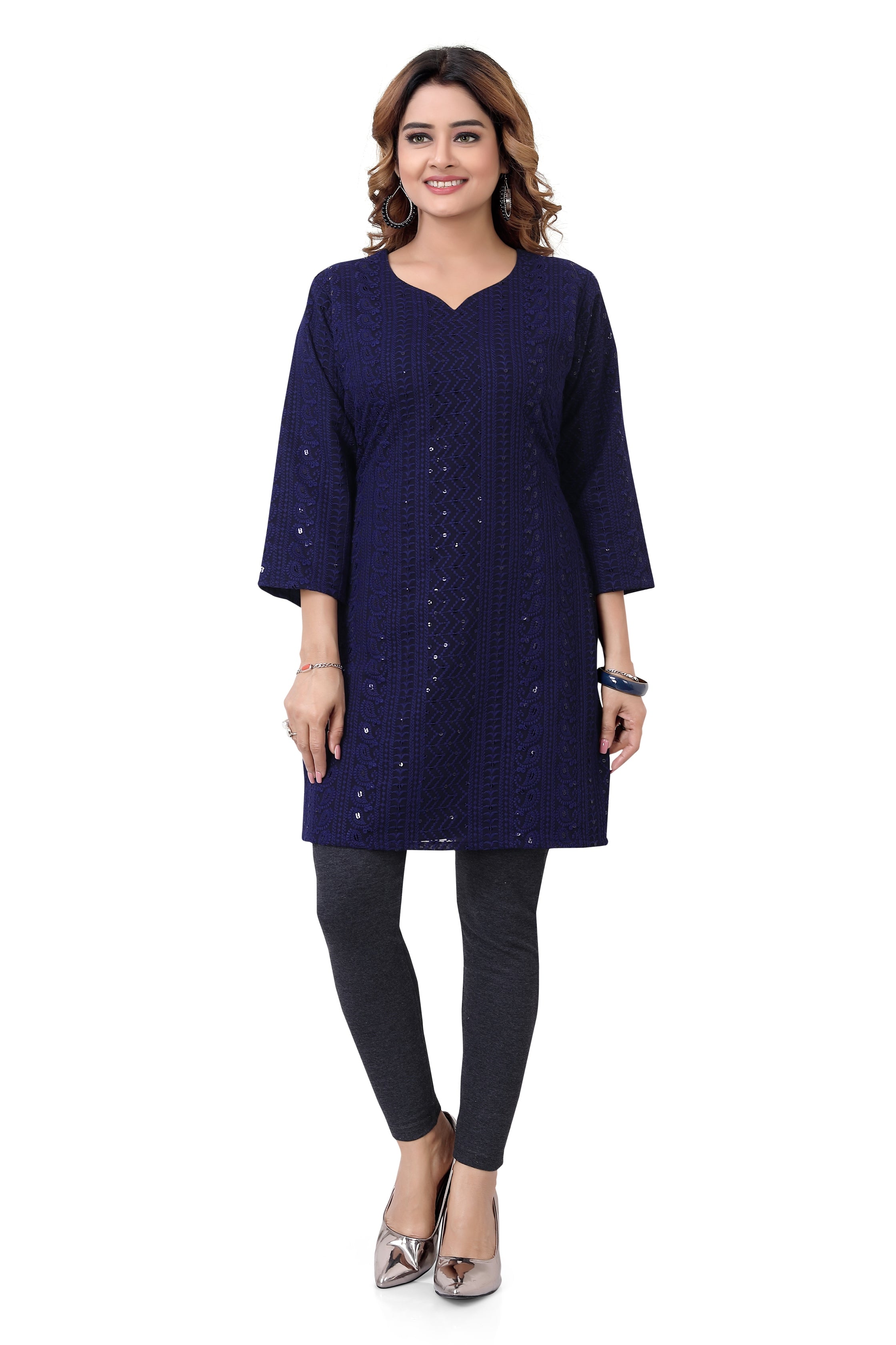 Navy Blue Chikankari Kurti - Premium Short Kurti from Dulhan Exclusives - Just $75! Shop now at Dulhan Exclusives