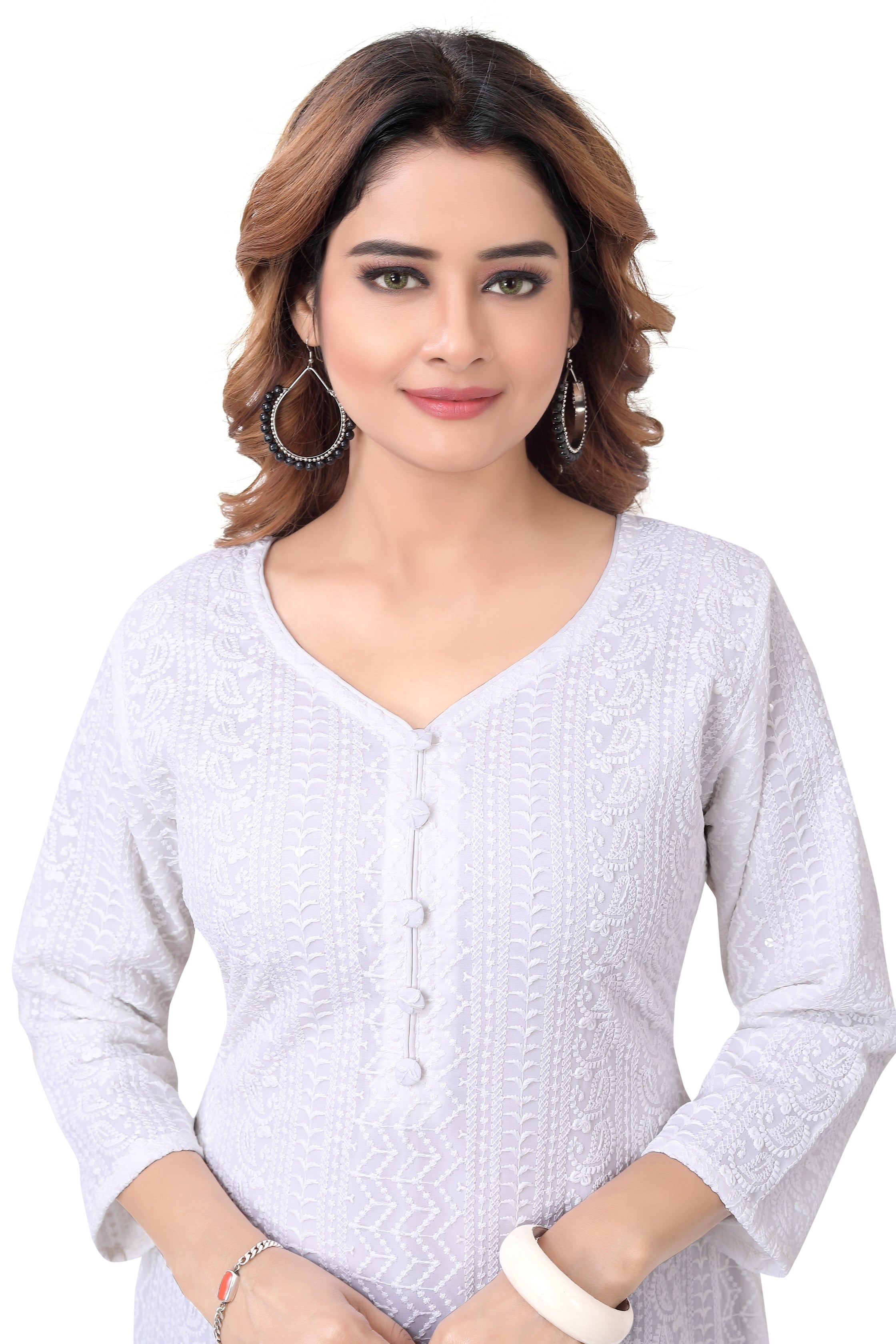 White Chikankari Short Kurti - Premium Short Kurti from Dulhan Exclusives - Just $75! Shop now at Dulhan Exclusives