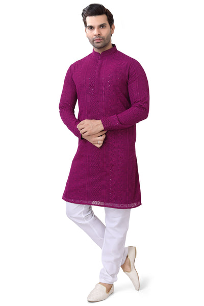 Lucknowi  Kurta Pajama Set in Black- LCKP-009