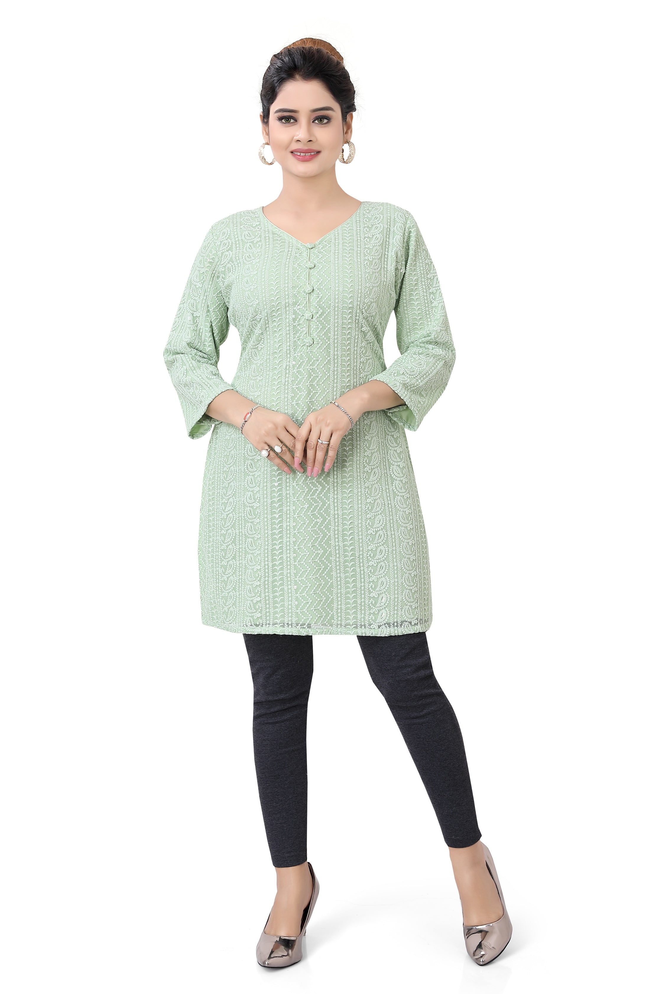 Mint Green Chikankari Kurti - Premium Short Kurti from Dulhan Exclusives - Just $75! Shop now at Dulhan Exclusives