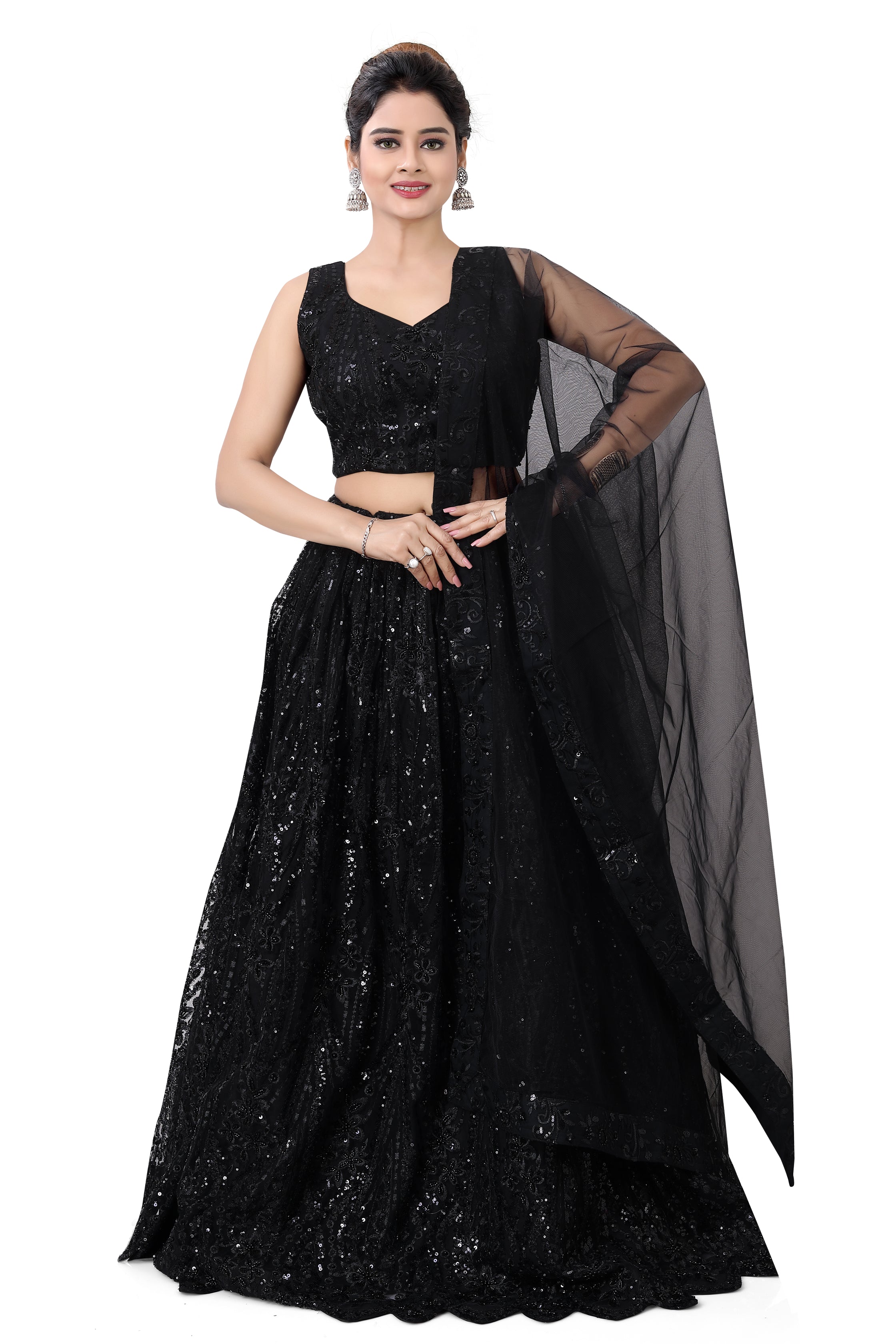 Black Net Lehenga Choli - Premium Partywear Lehenga from Dulhan Exclusives - Just $250! Shop now at Dulhan Exclusives