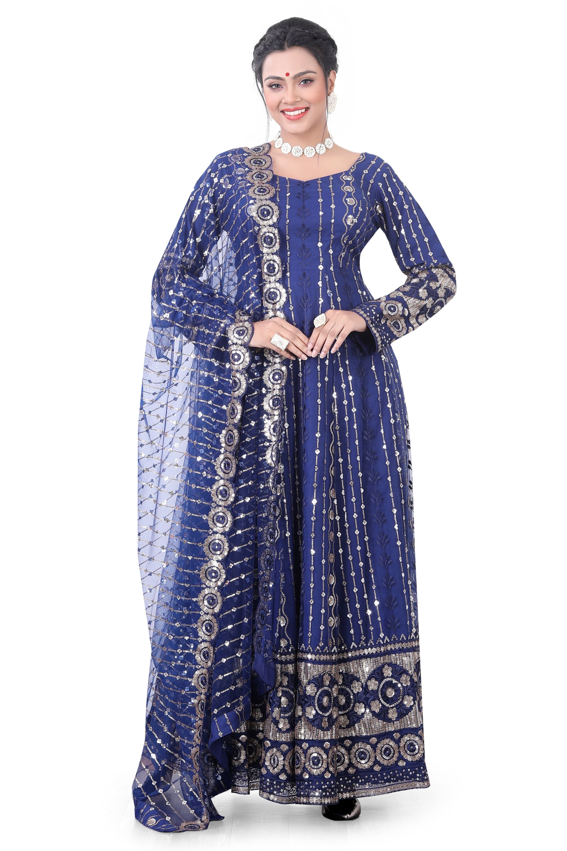 Blue Anarkali Dress - Premium Festive Wear from Dulhan Exclusives - Just $245! Shop now at Dulhan Exclusives