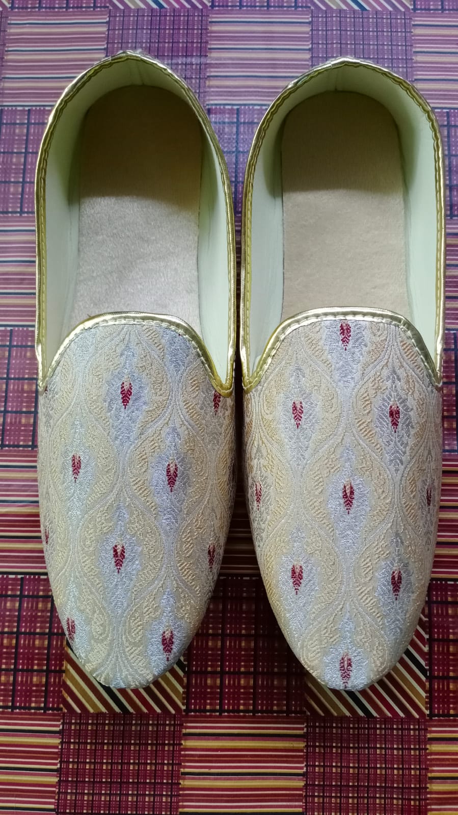 Cream Gold Brocade Mojari Shoes for Men - Premium Mojadi from dulhanexclusives - Just $50! Shop now at Dulhan Exclusives