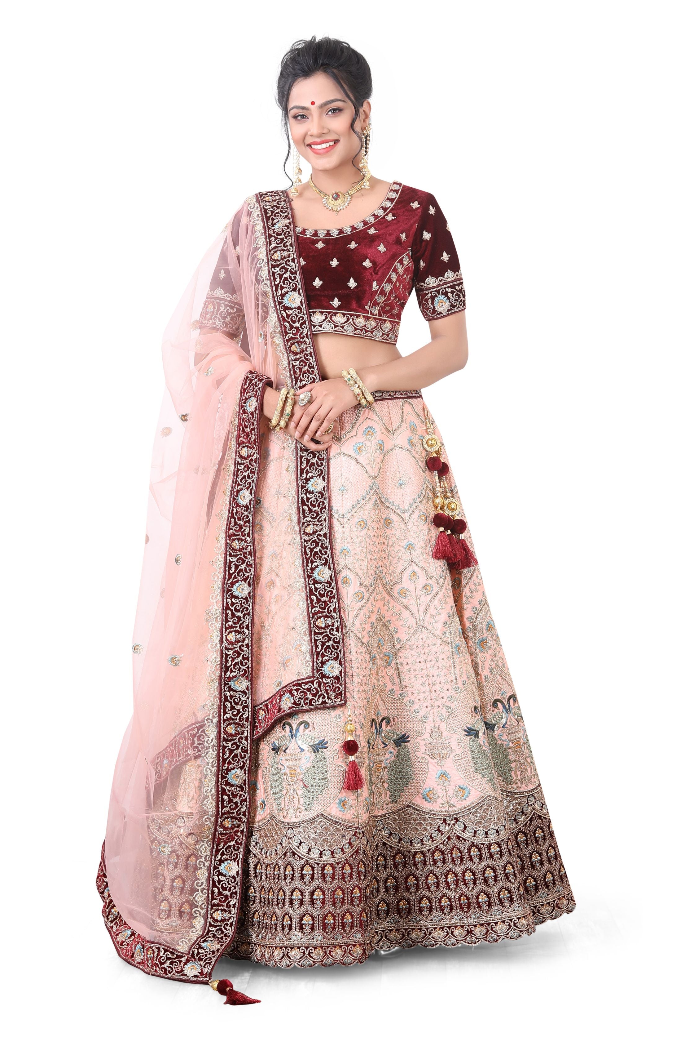 Pink Silk Bridal Lehenga Choli - Premium Partywear Lehenga from Dulhan Exclusives - Just $785! Shop now at Dulhan Exclusives