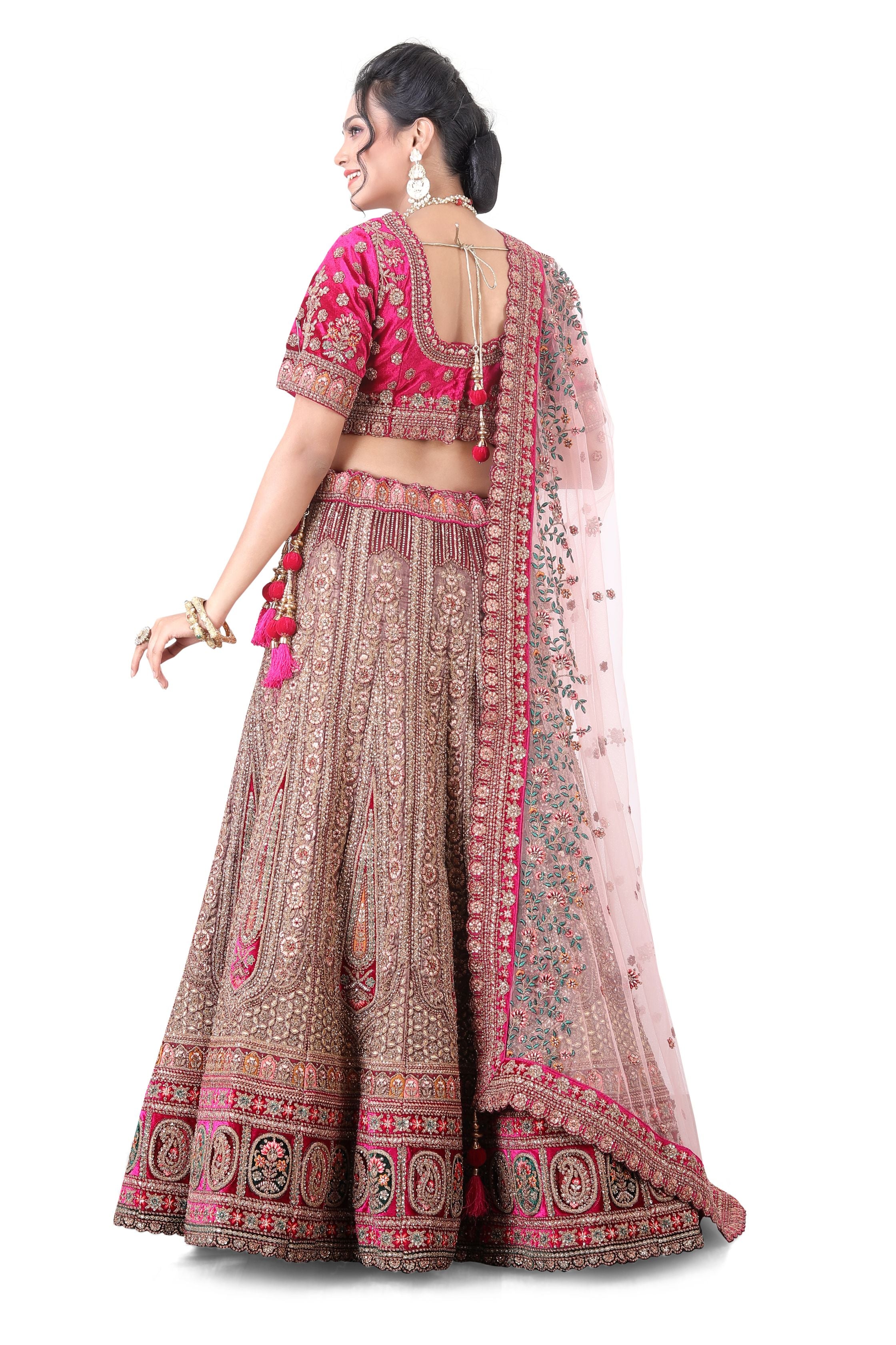 Gold-Pink Bridal Lehenga Choli - Premium Bridal lehenga from Dulhan Exclusives - Just $2950! Shop now at Dulhan Exclusives