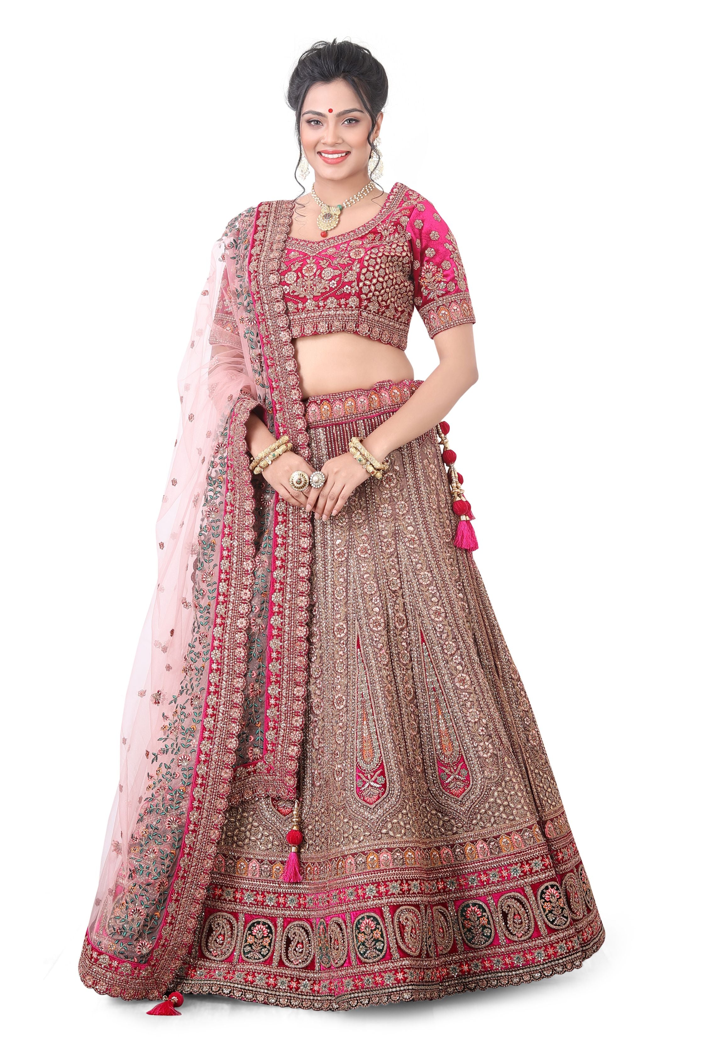 Gold-Pink Bridal Lehenga Choli - Premium Bridal lehenga from Dulhan Exclusives - Just $2950! Shop now at Dulhan Exclusives