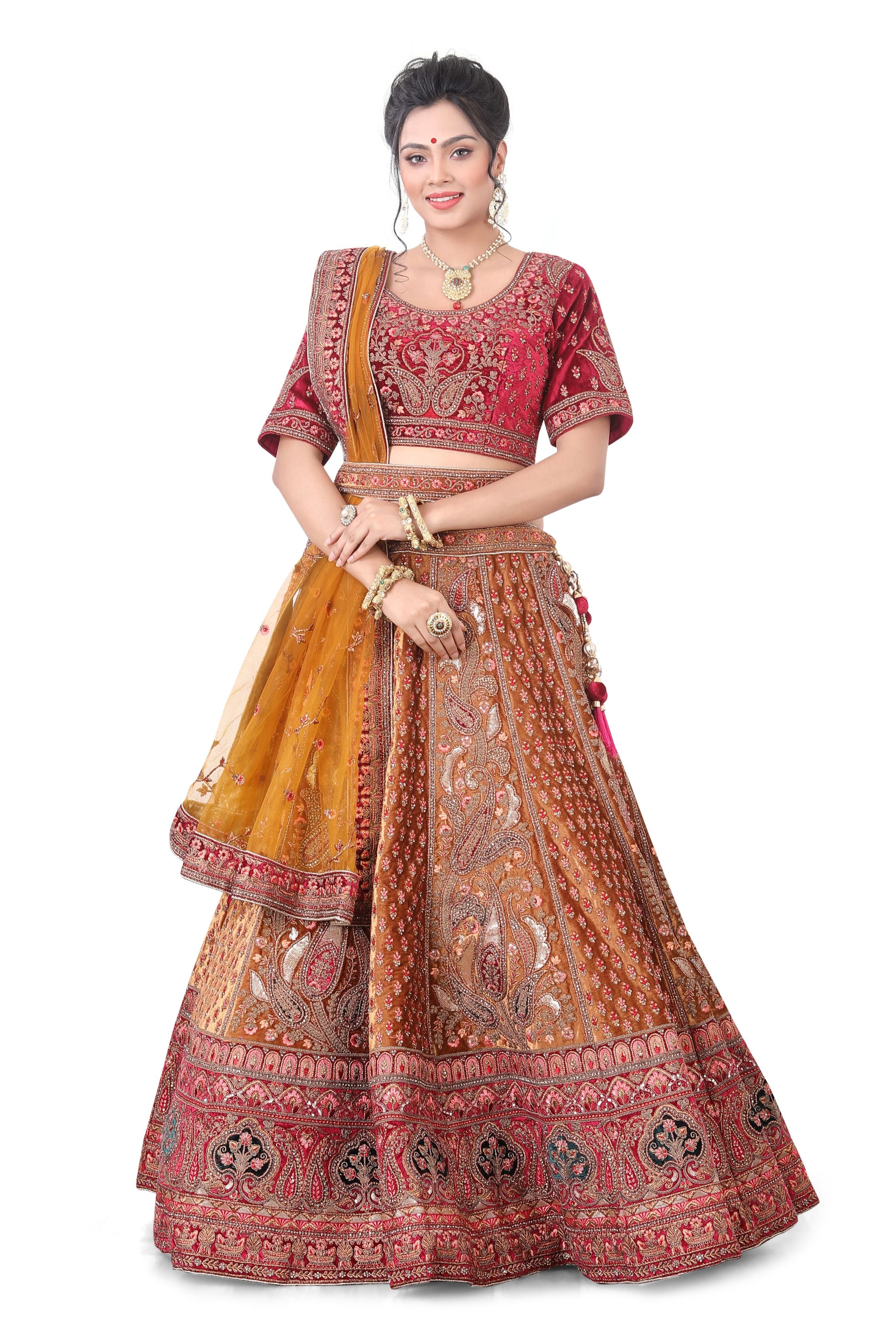 Mustard Velvet Lehenga Choli - Premium Bridal lehenga from Dulhan Exclusives - Just $2950! Shop now at Dulhan Exclusives