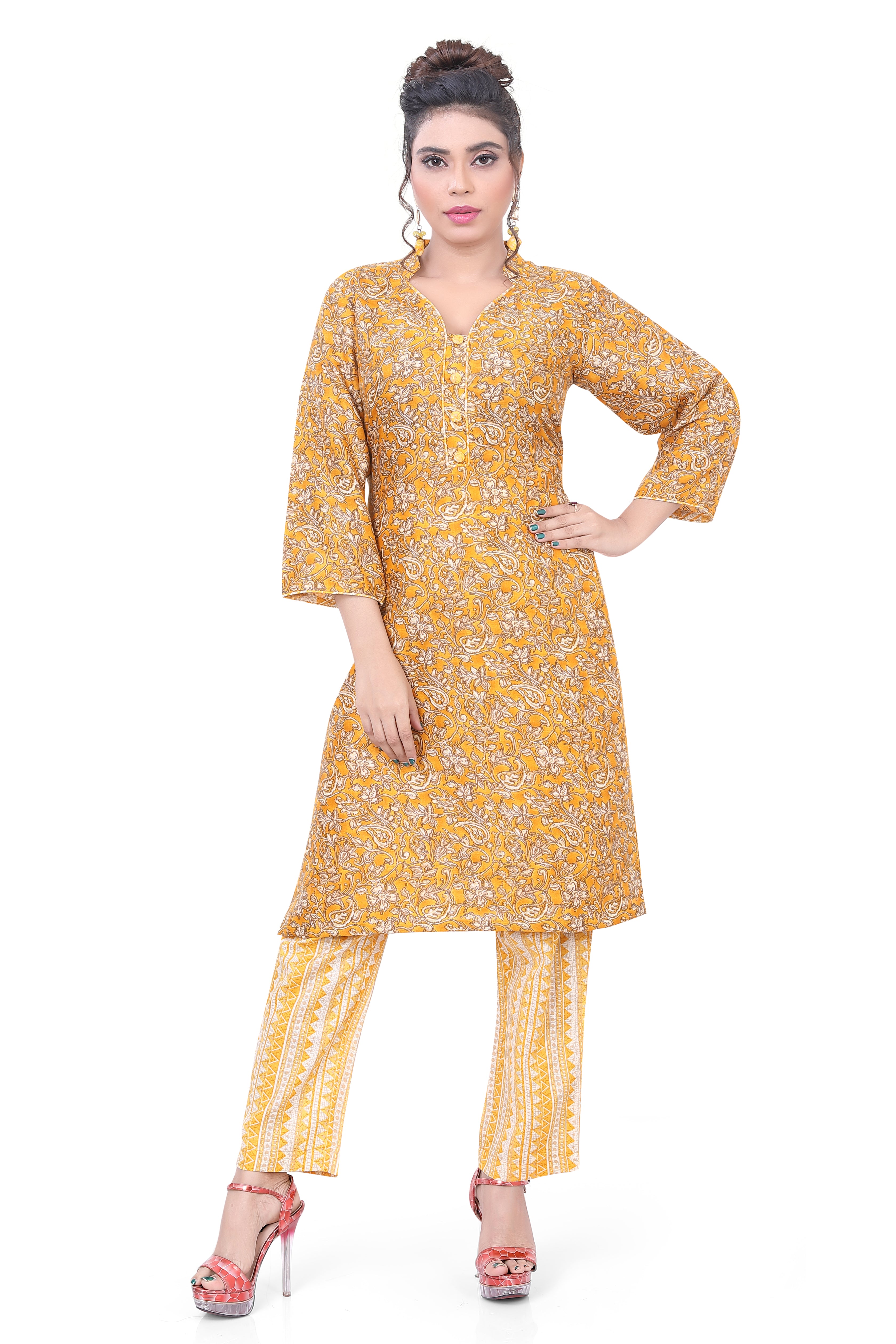 Yellow Printed Co-ord Set - Premium Festive Wear from Dulhan Exclusives - Just $75! Shop now at Dulhan Exclusives