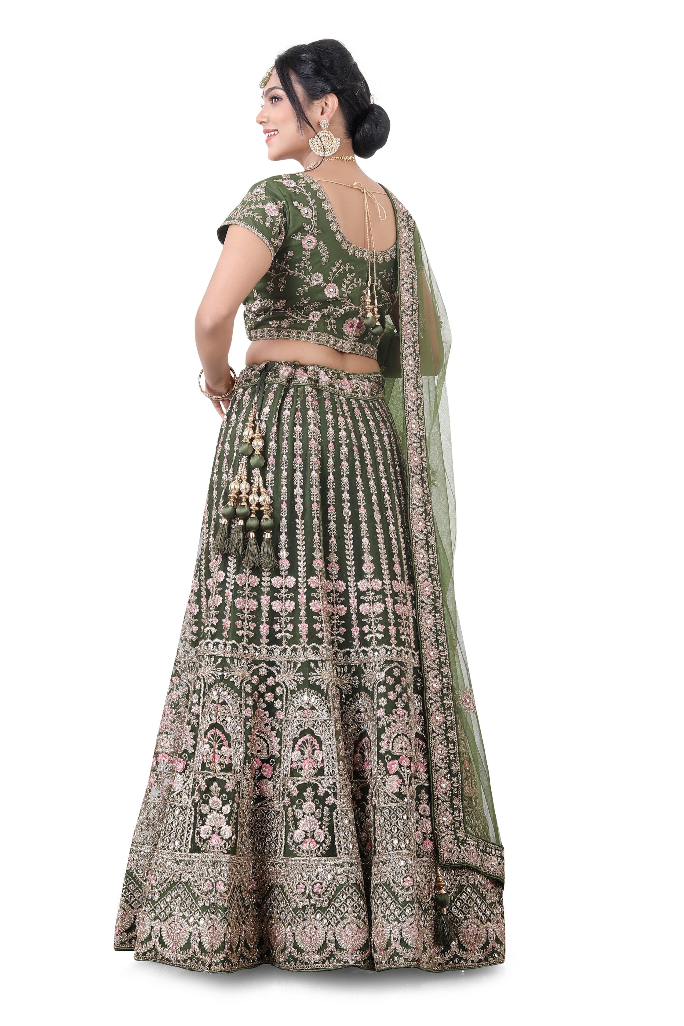 Green Net Bridal Lehenga Choli - Premium Partywear Lehenga from Dulhan Exclusives - Just $595! Shop now at Dulhan Exclusives