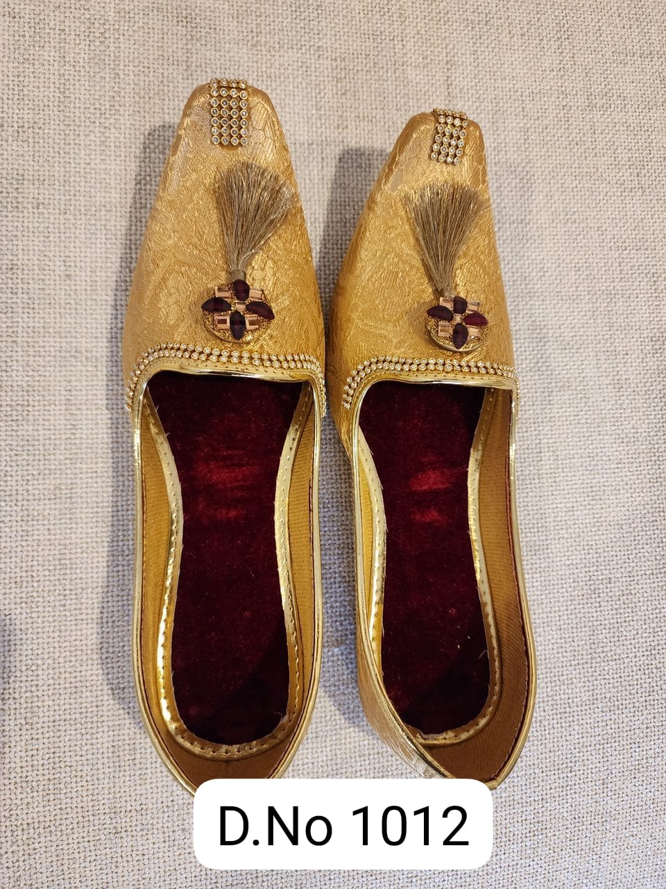 Gold Brocade Mojadi with Velvet Patch D No. 1012 - Premium Mojadi from dulhanexclusives - Just $50! Shop now at Dulhan Exclusives