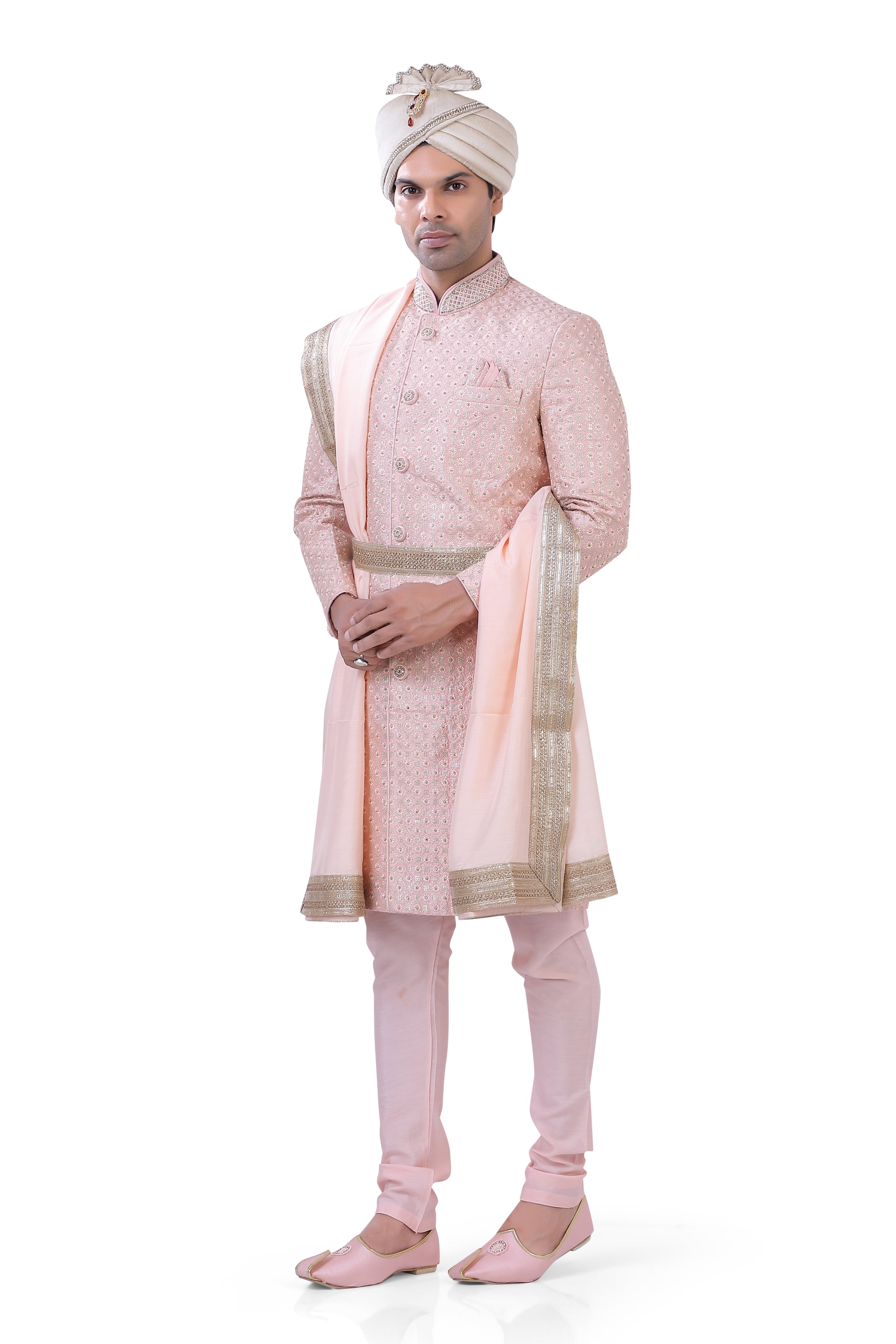 Blush Pink Silk Sherwani  D NO.  SU-HW-16 - Premium Sherwani from Dapper Ethnic - Just $785! Shop now at Dulhan Exclusives