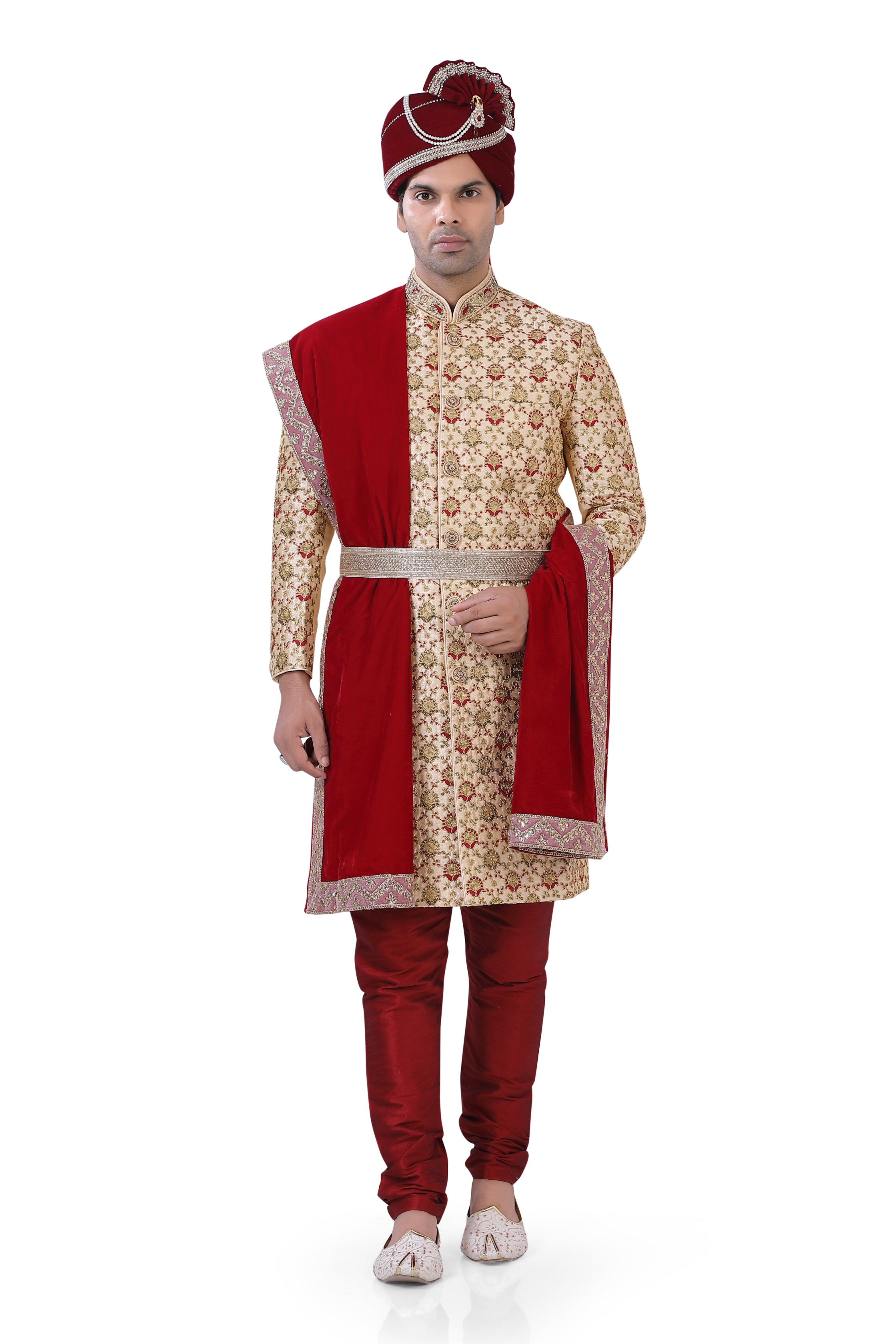 Light Gold Silk Sherwani  D NO.  SU-D-5 - Premium Sherwani from Dapper Ethnic - Just $585! Shop now at Dulhan Exclusives