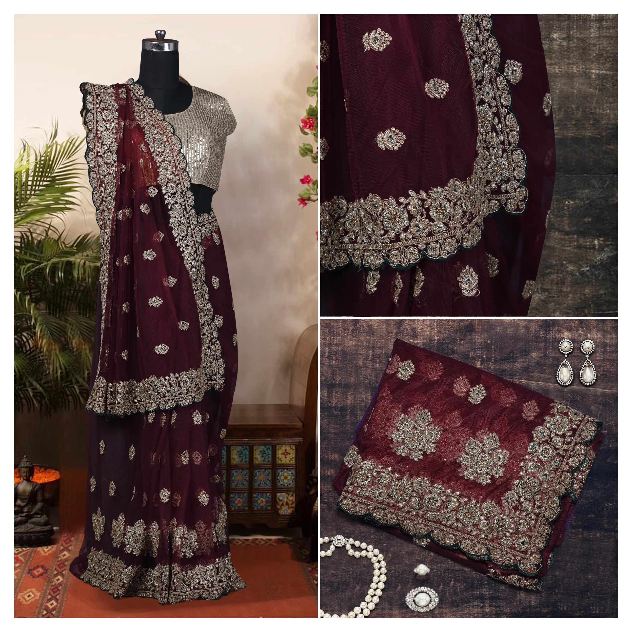 Embroidered Net Saree - Premium Saree from Dulhan Exclusives - Just $153! Shop now at Dulhan Exclusives