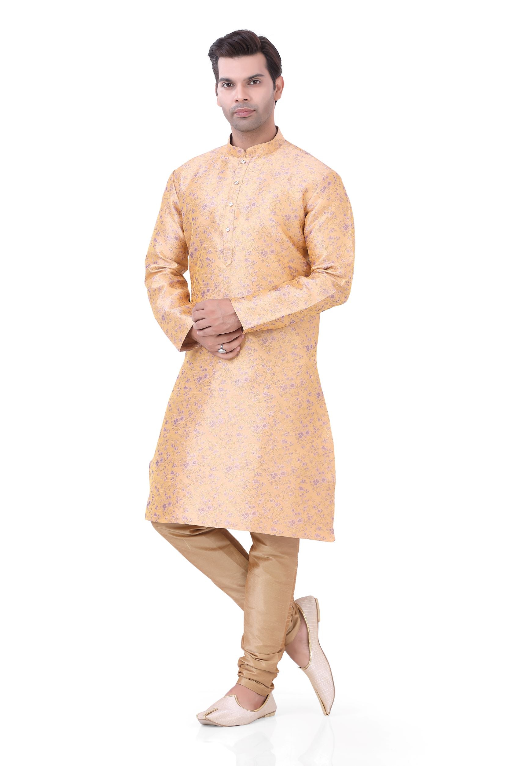 Floral  Banarasi Silk Kurta Pajama in Peach D No HT-6412 - Premium kurta pajama from Dapper Ethnic - Just $99! Shop now at Dulhan Exclusives