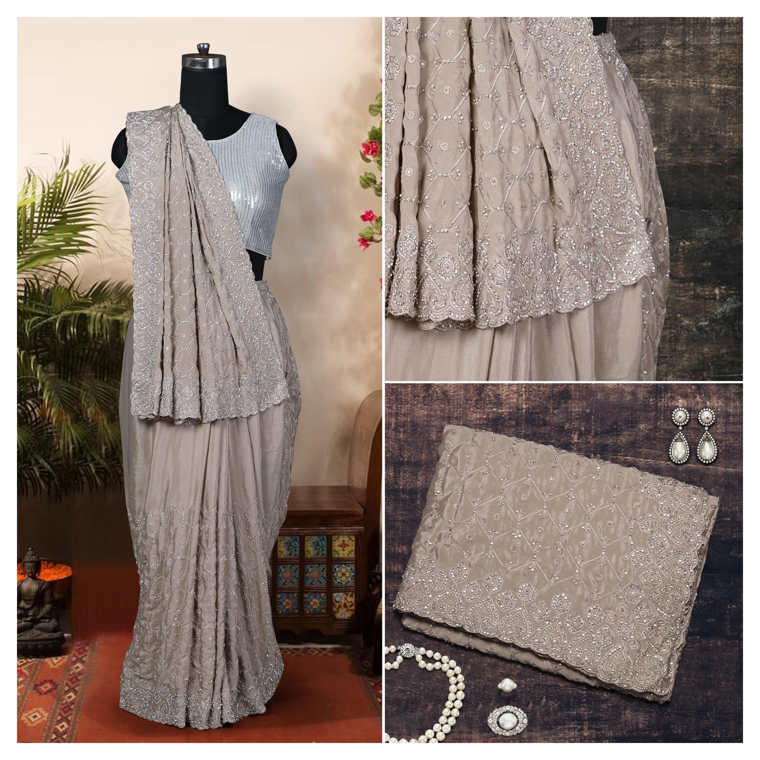 Embroidered Crepe Saree - Premium Saree from Dulhan Exclusives - Just $365! Shop now at Dulhan Exclusives