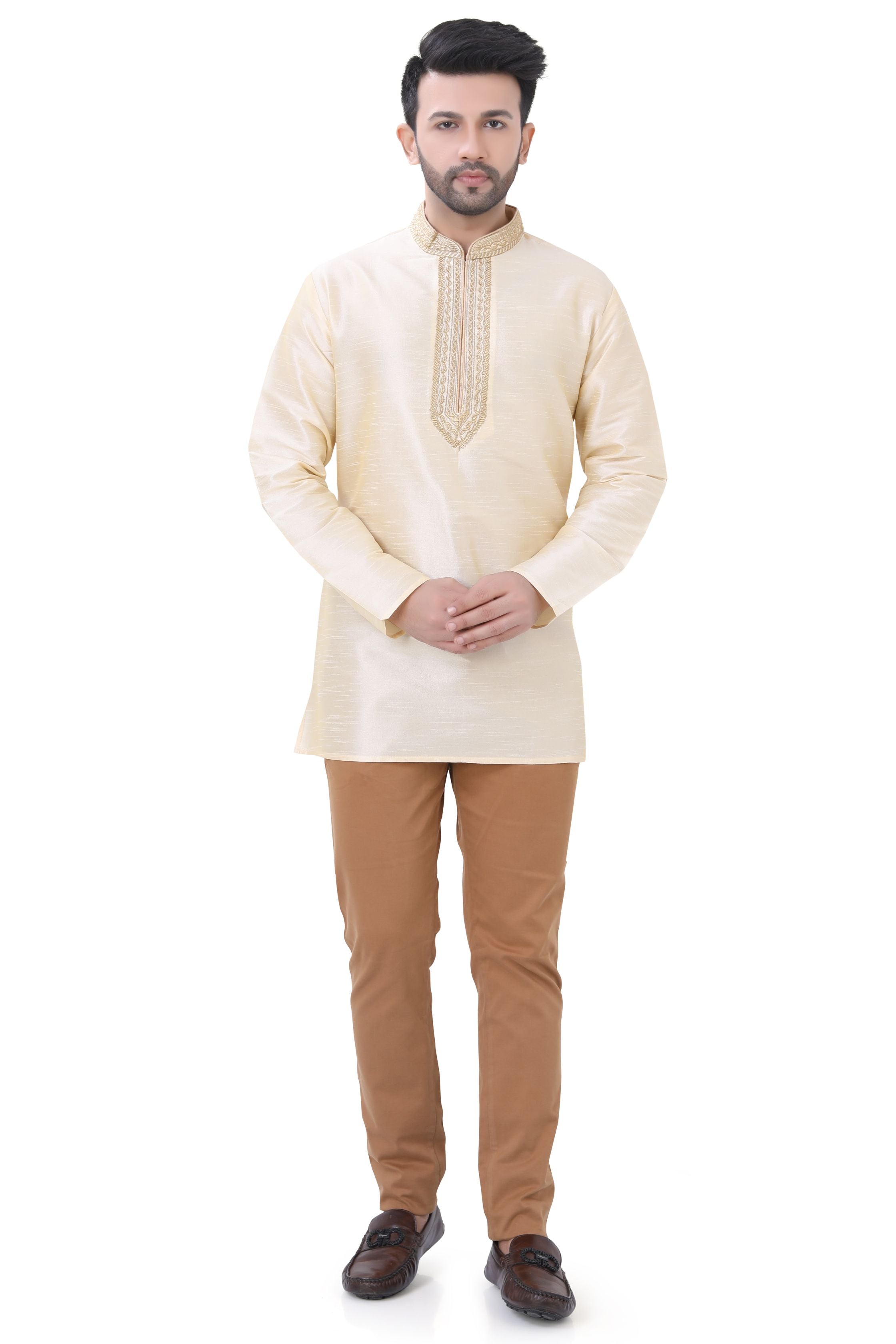Dupion Silk Short Kurta in cream colour - Premium short kurta from Dapper Ethnic - Just $49! Shop now at Dulhan Exclusives