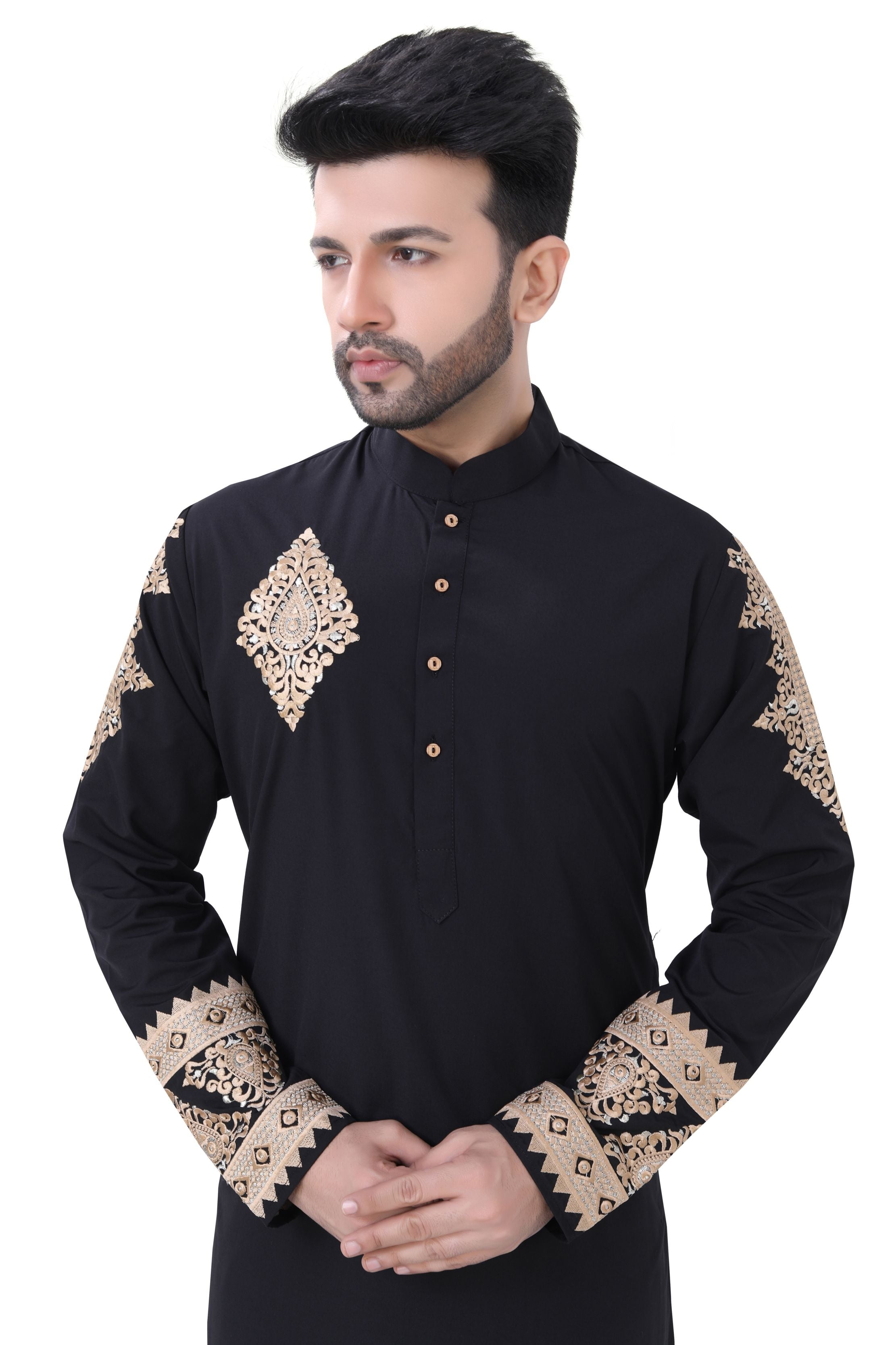Embroidered Kurta Pajama in Black Color - Premium Cotton Kurta Pajama from Dapper Ethnic - Just $79! Shop now at Dulhan Exclusives