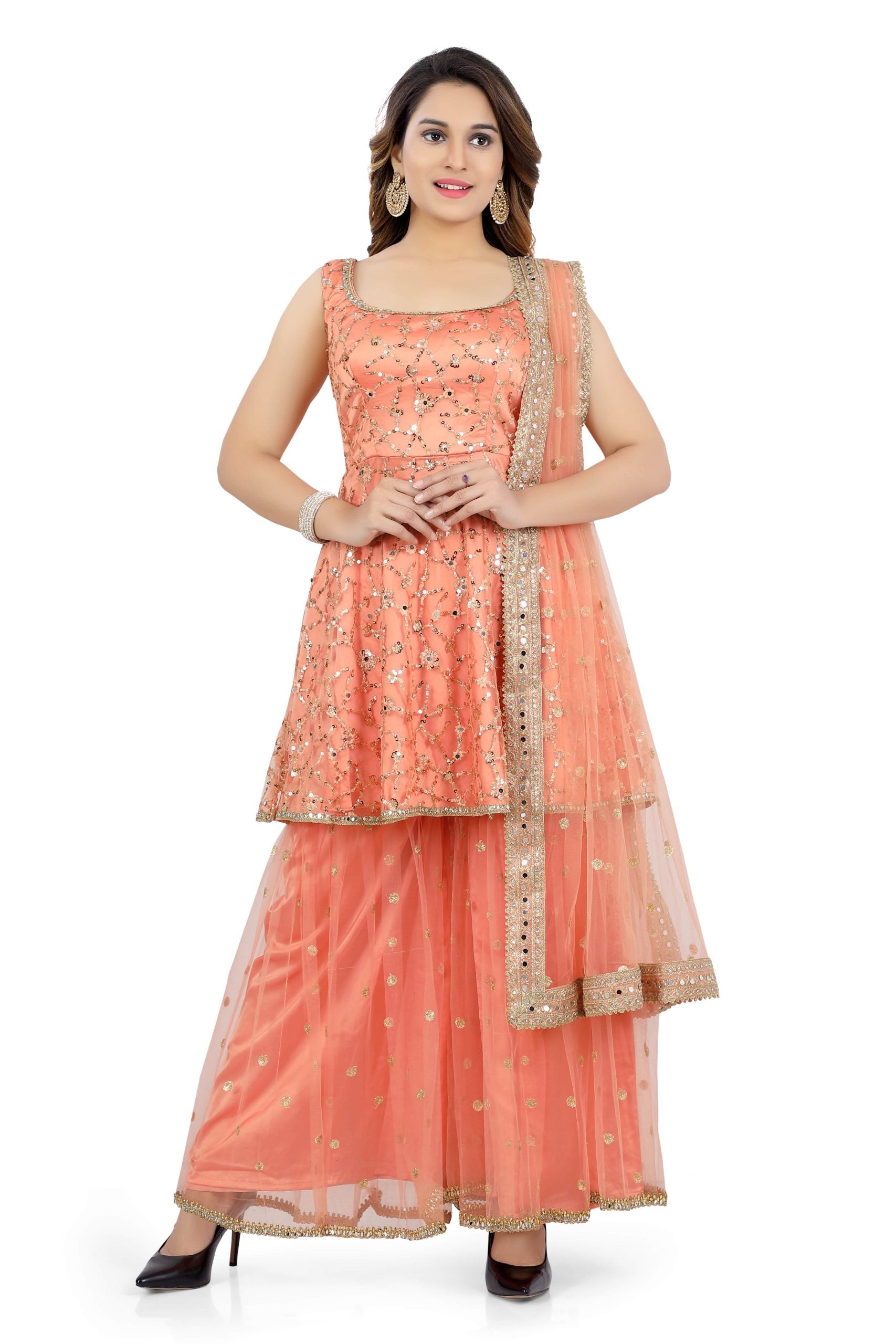 Gharara Suit Peach Color with Heavy Work - Premium partywear gharara from Dulhan Exclusives - Just $99! Shop now at Dulhan Exclusives