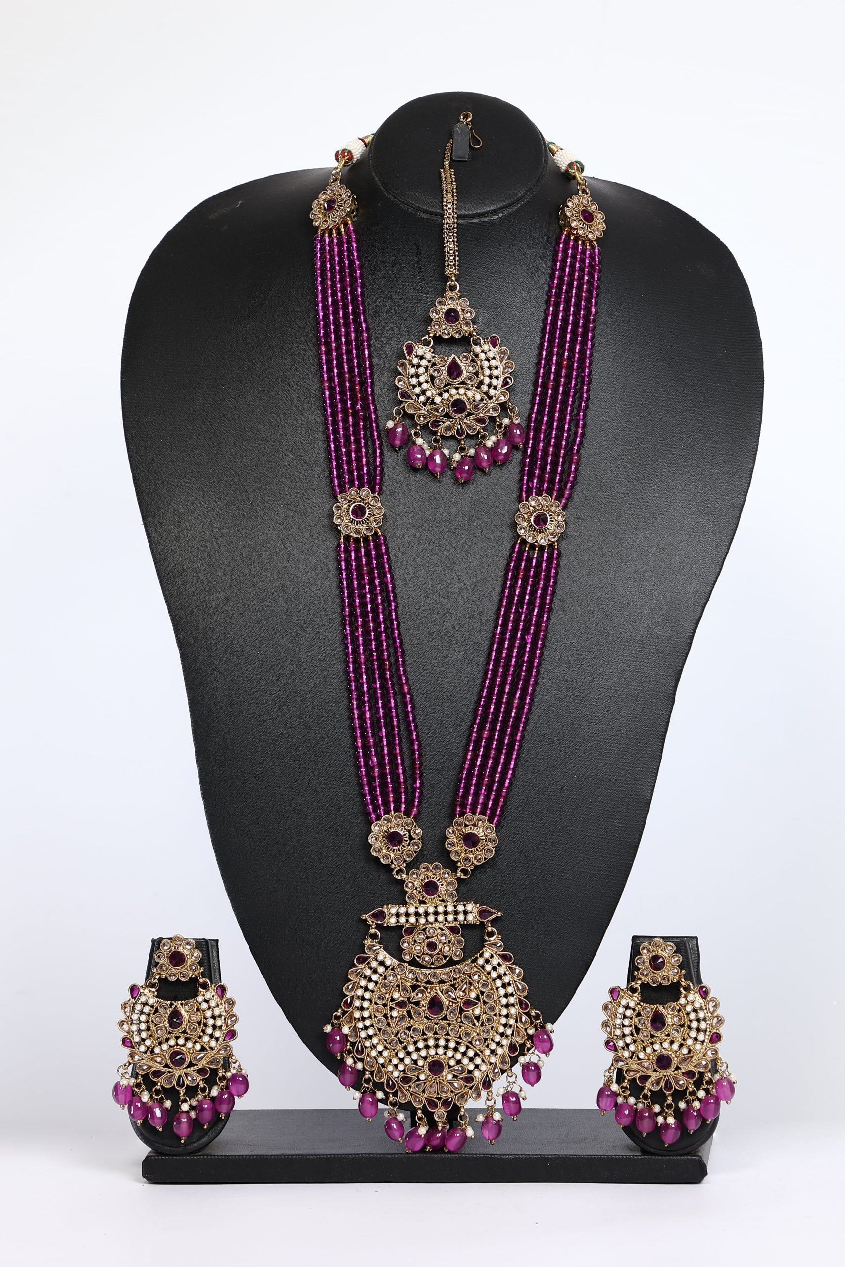 Beaded Long Necklace Set For Bridal - 3594