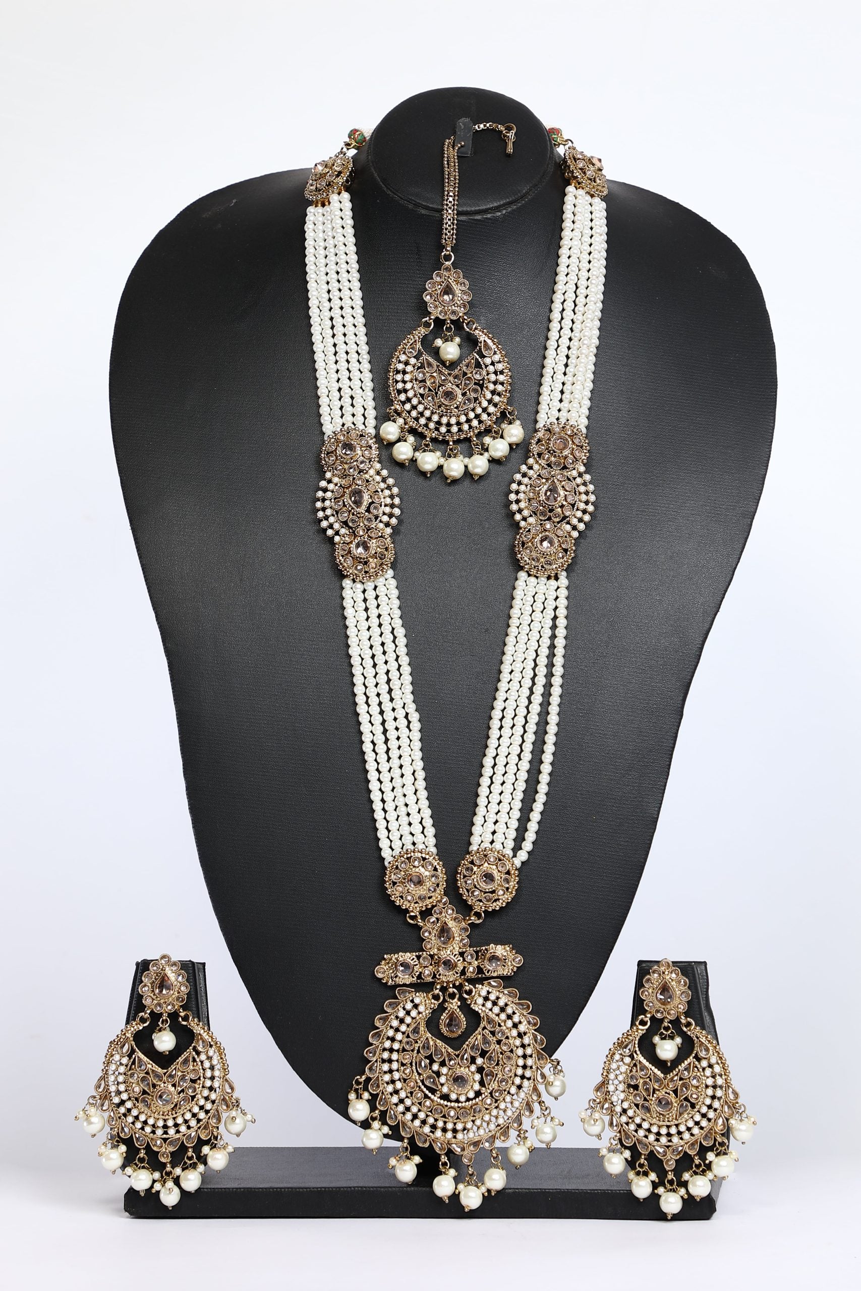 Bridal White Long Necklace Set 3596