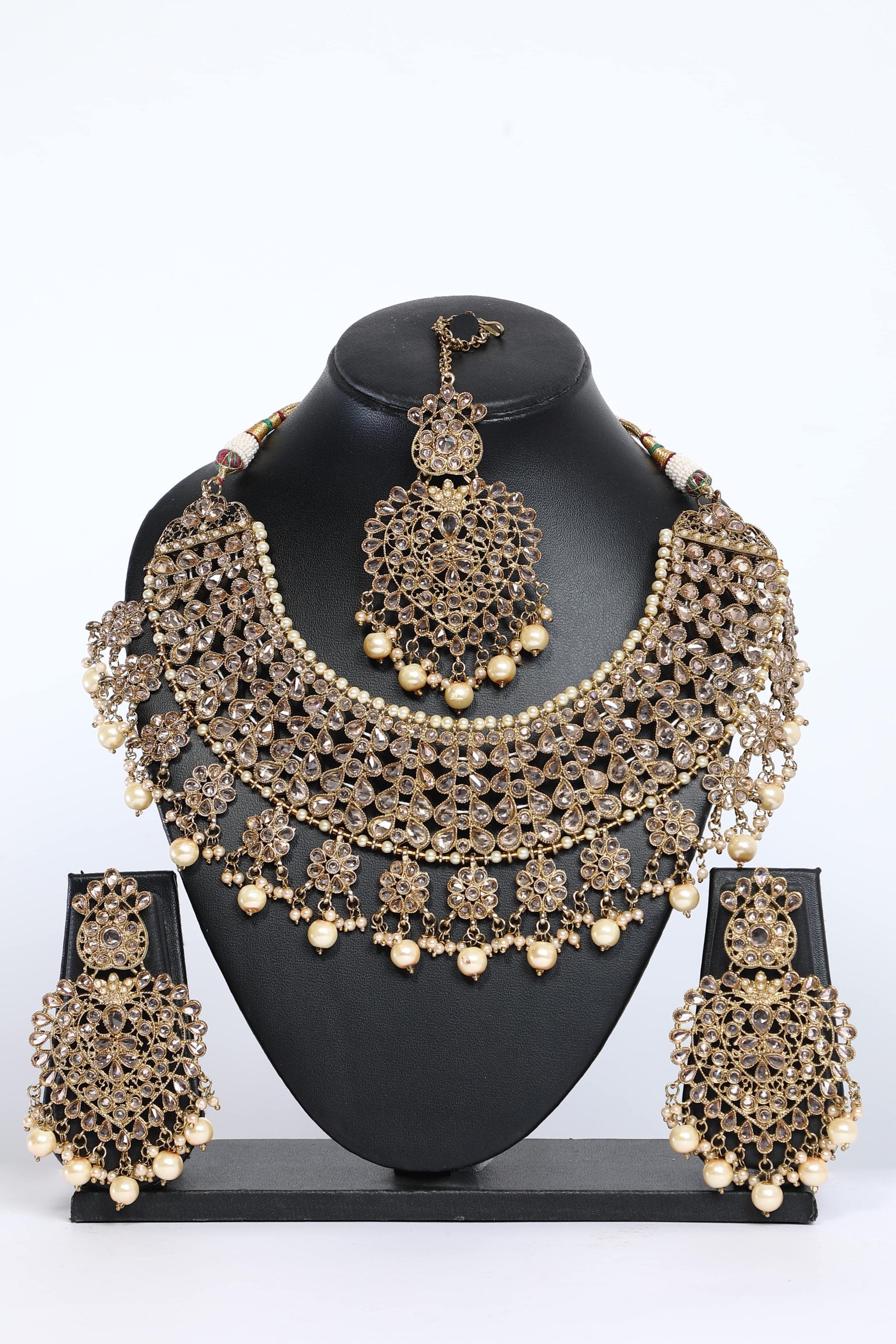 Golden Colour Stone Studded Choker Necklace Set - 6213 - Premium  from vendor-unknown - Just $152! Shop now at Dulhan Exclusives