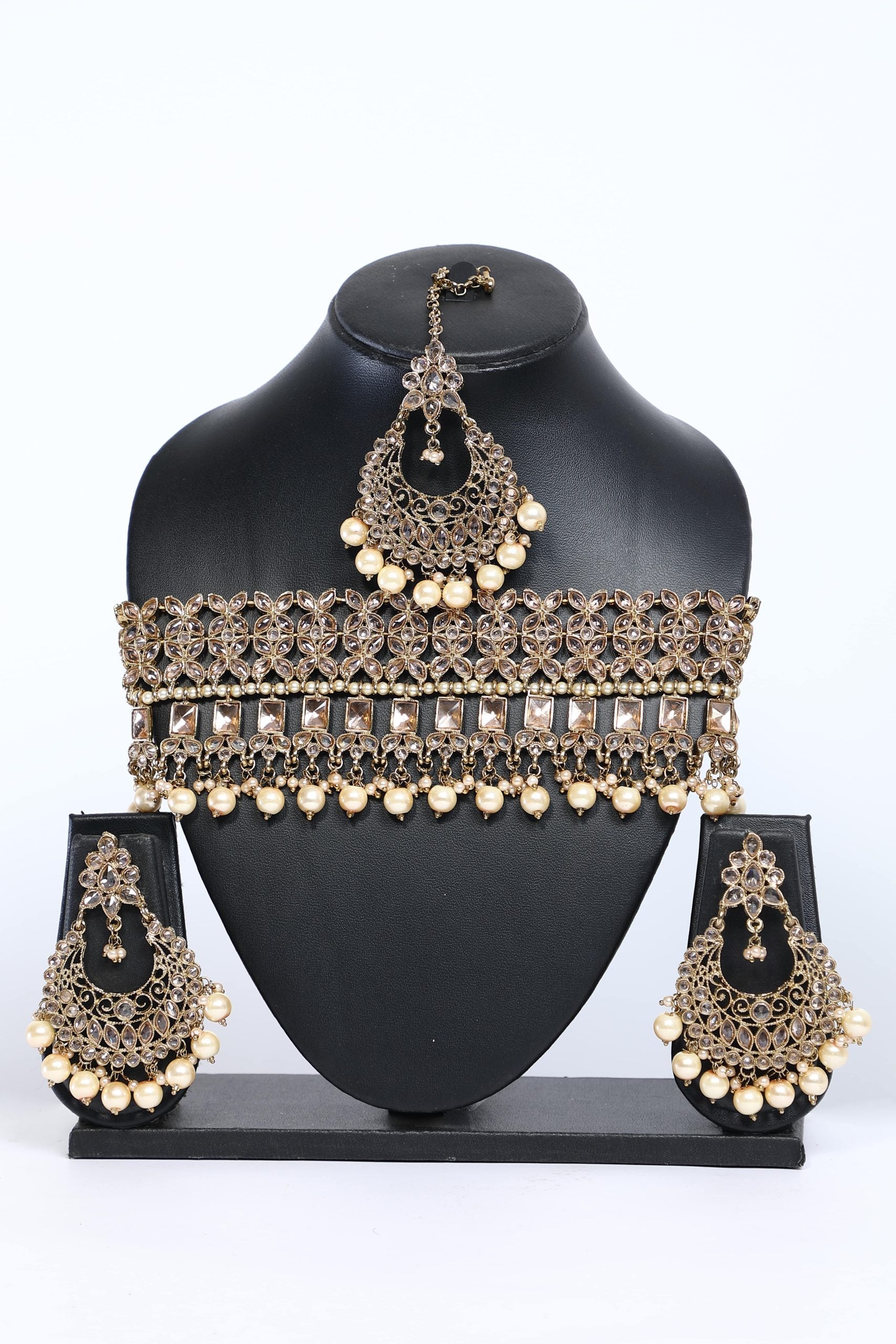 Golden Colour Stone Studded Choker Necklace Set - 6278 - Premium  from vendor-unknown - Just $122! Shop now at Dulhan Exclusives