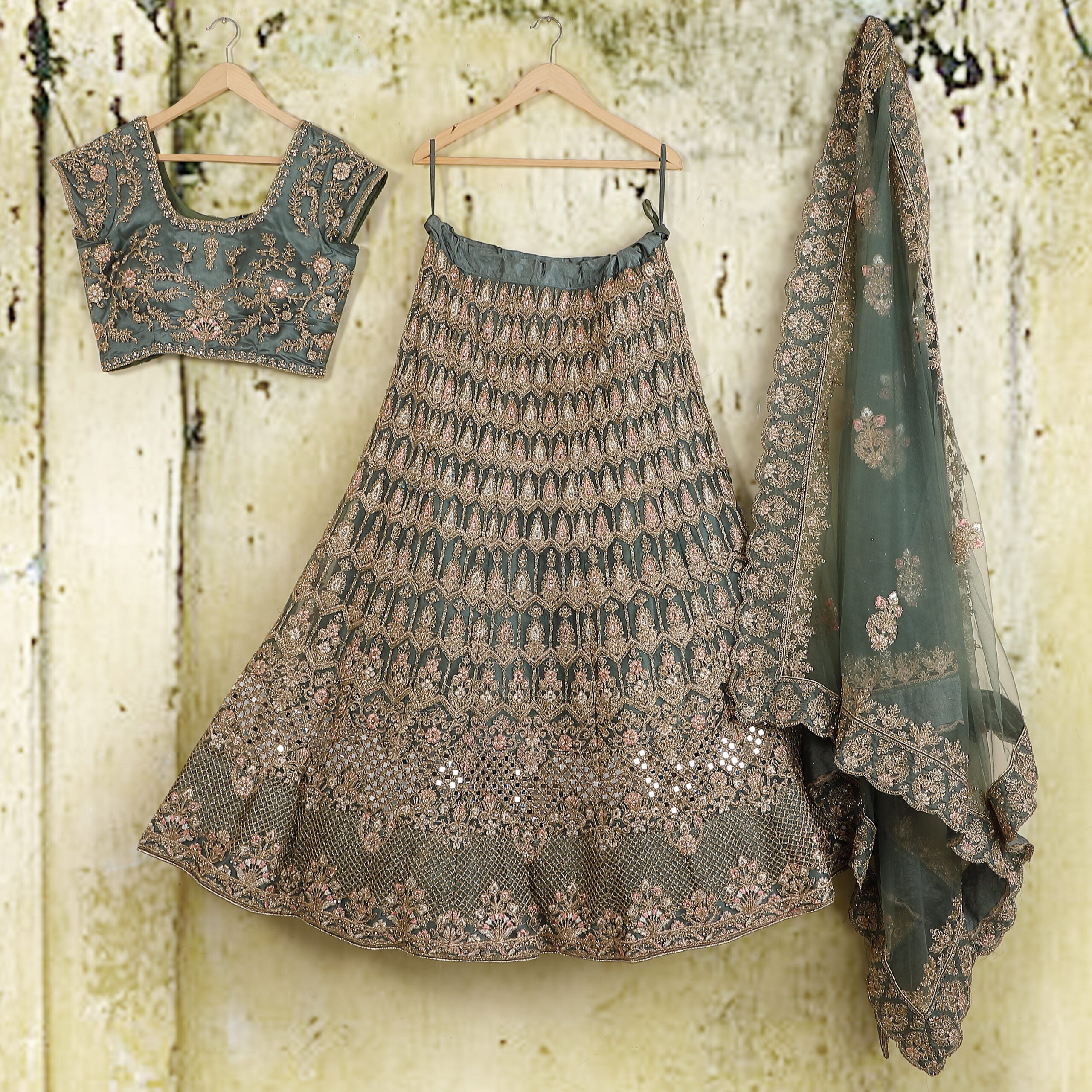 Exclusive Dusty Green Party wear Lehenga Choli DE-RR-DG-784 - Premium Partywear Lehenga from Dulhan Exclusives - Just $785! Shop now at Dulhan Exclusives