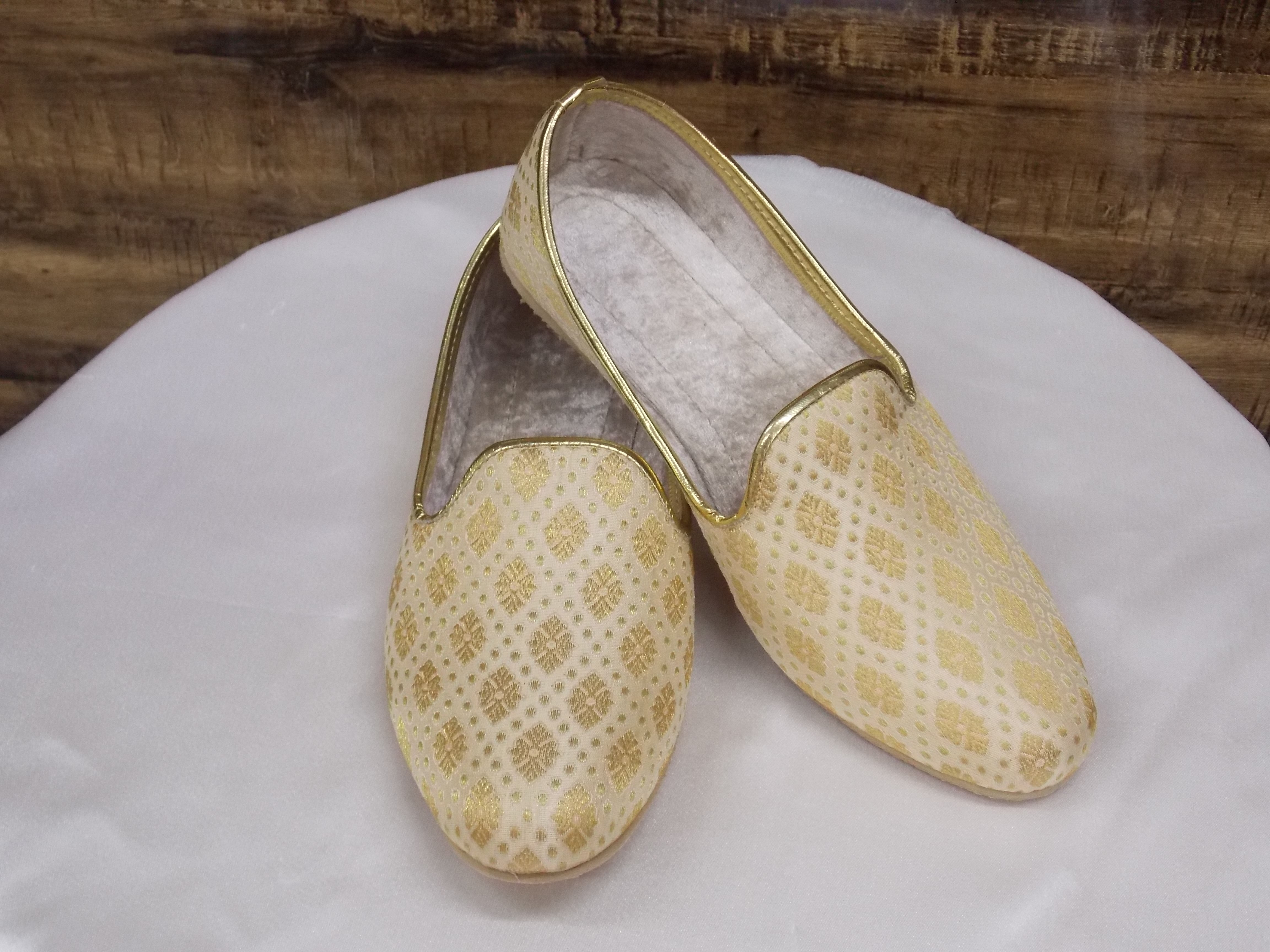 Gold boot style Brocade Mojadi D No. 104 - Premium Mojadi from Dapper Ethnic - Just $50! Shop now at Dulhan Exclusives