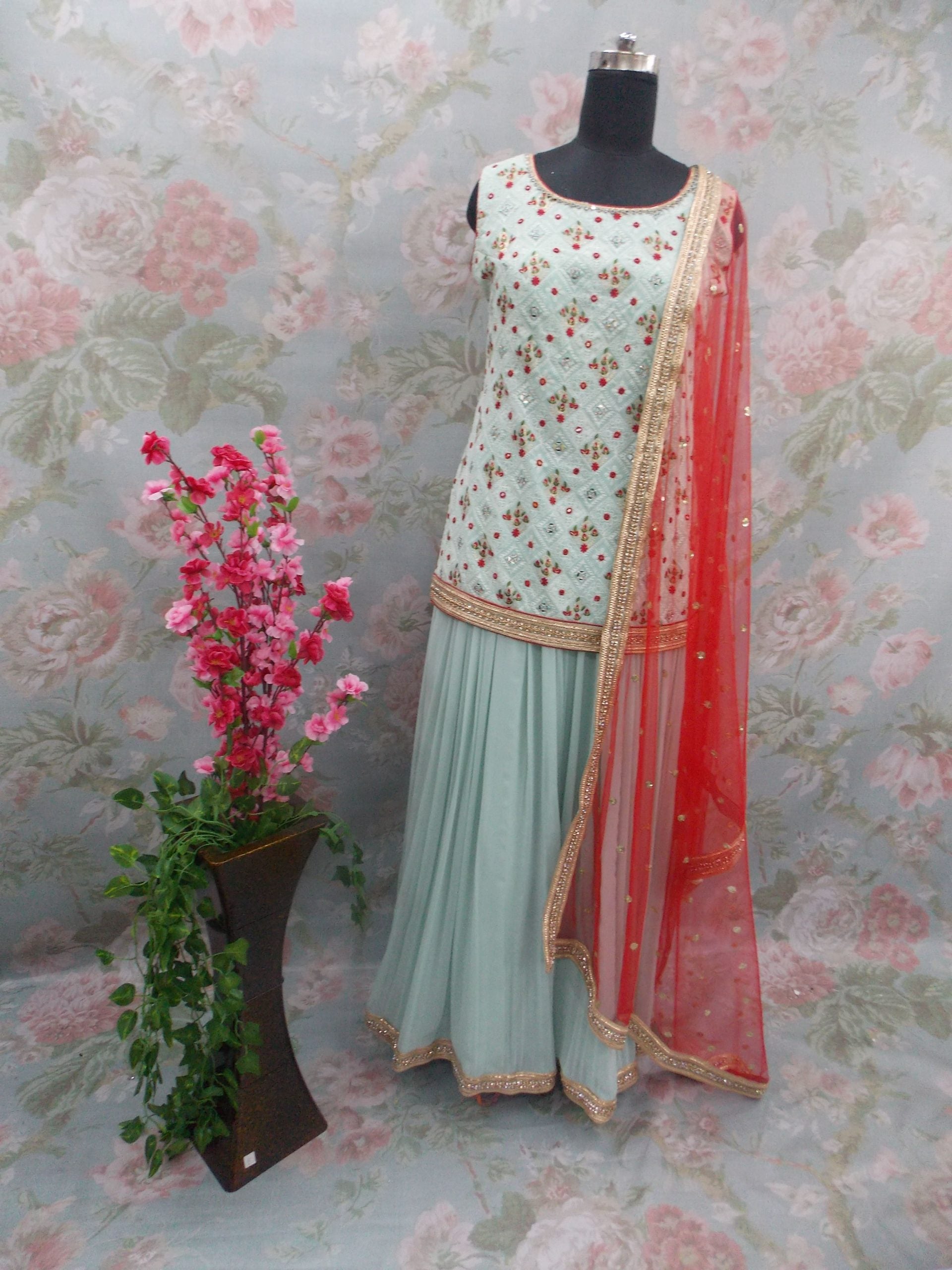 Party Wear Short Top With Gazing Skirt - 114209 - Premium Lacha from Dulhan Exclusives - Just $199! Shop now at Dulhan Exclusives