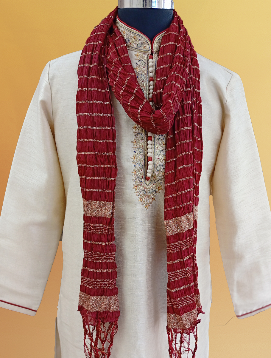 Maroon & Golden Dupatta For Sherwani