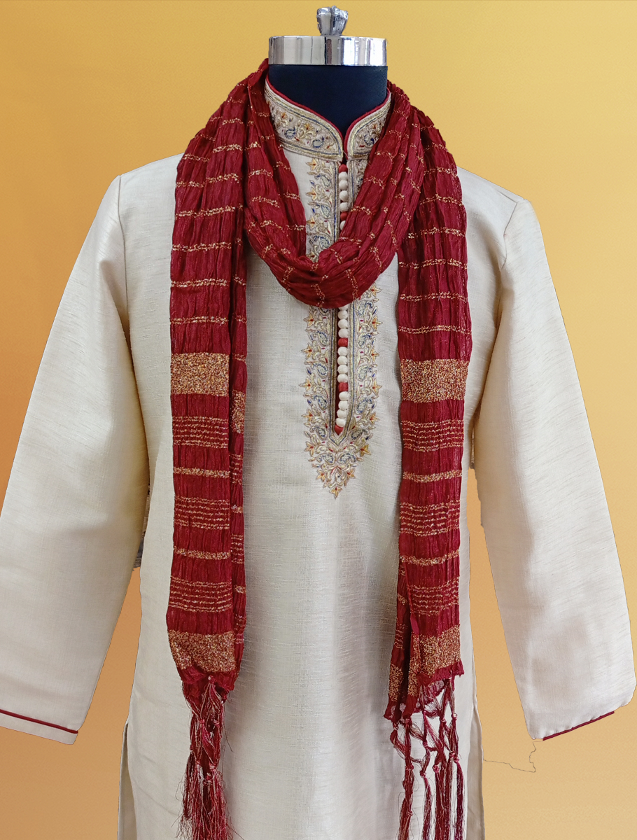 Maroon Crushed Dupatta for Sherwani