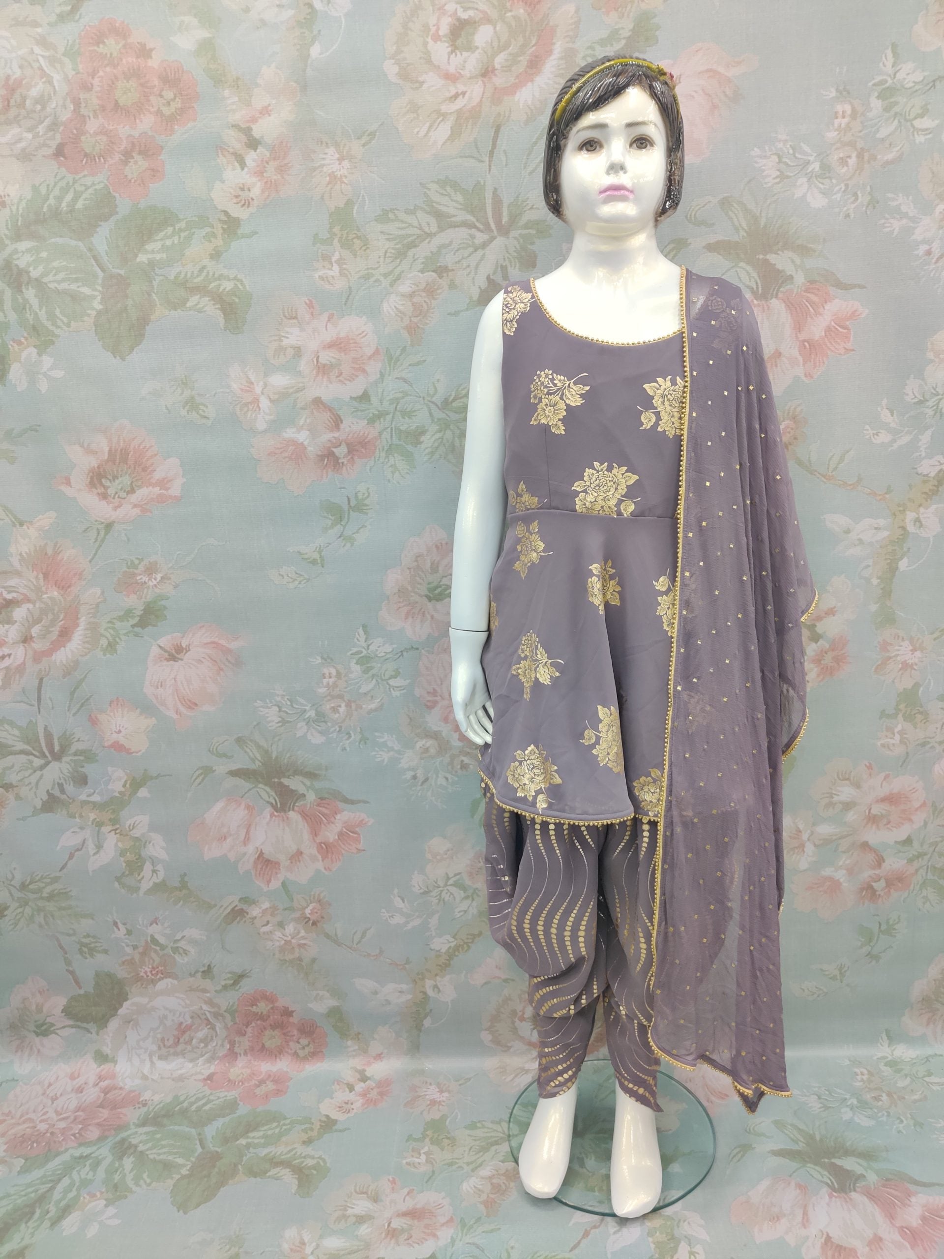 Girls Grey Ethnic Kurti with Dhoti Pants & Dupatta - Premium  from vendor-unknown - Just $99! Shop now at Dulhan Exclusives