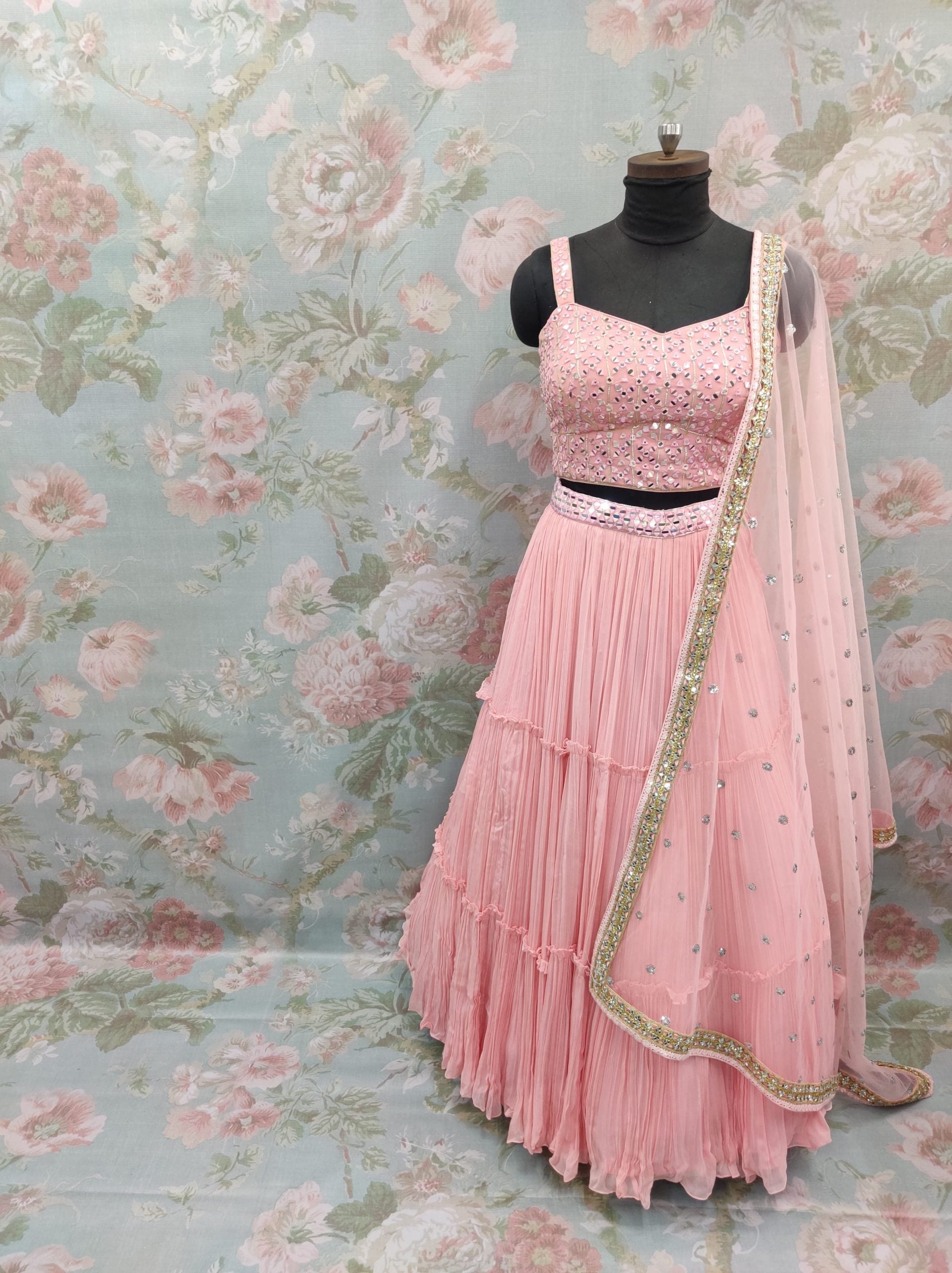 Georgett Party Wear Lehenga Choli  In Peach Color - Premium Partywear Lehenga from Dulhan Exclusives - Just $249! Shop now at Dulhan Exclusives
