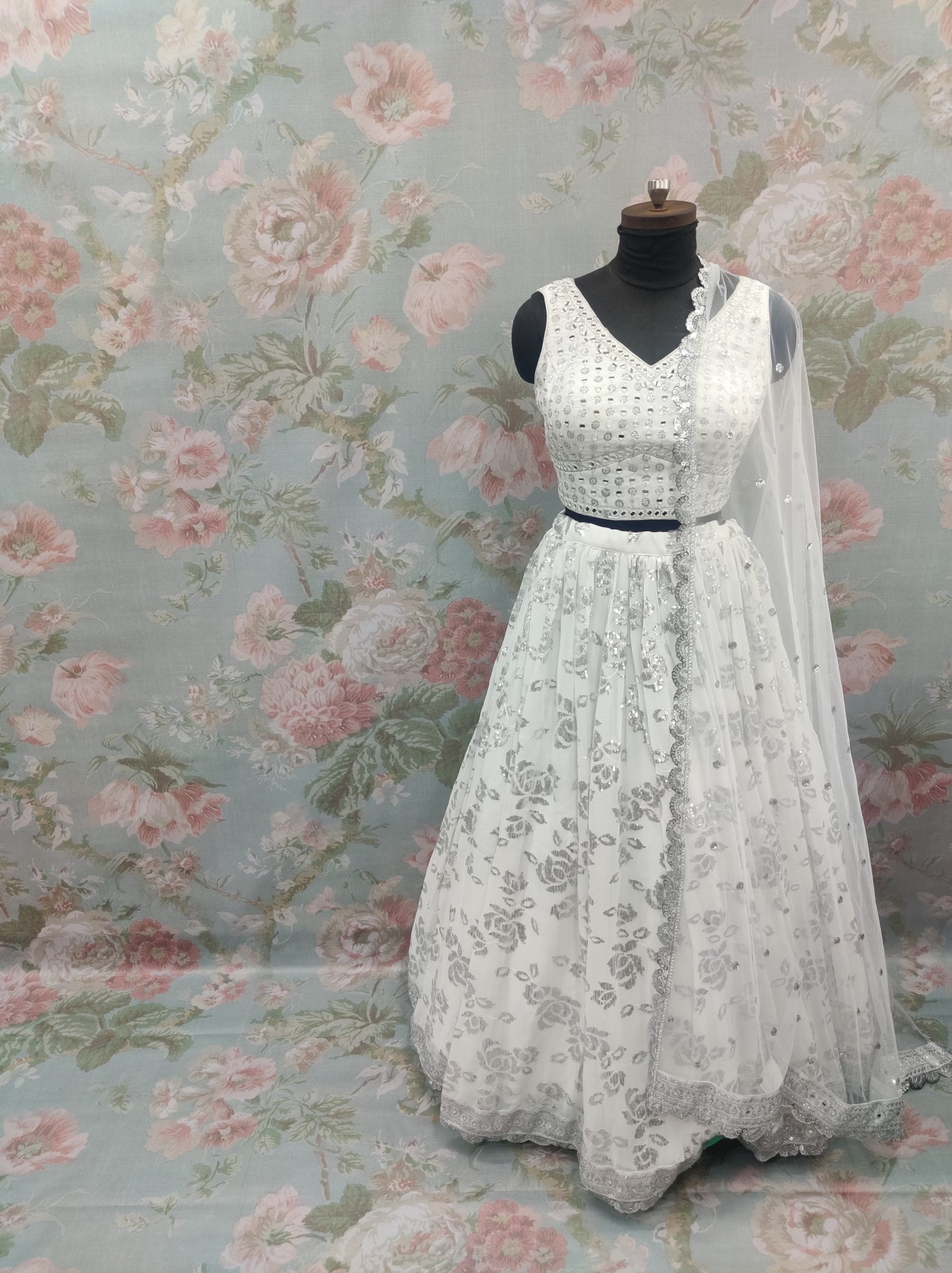 Embroidered Georgett Party Wear Lehenga Choli in White - Premium Partywear Lehenga from Dulhan Exclusives - Just $389! Shop now at Dulhan Exclusives