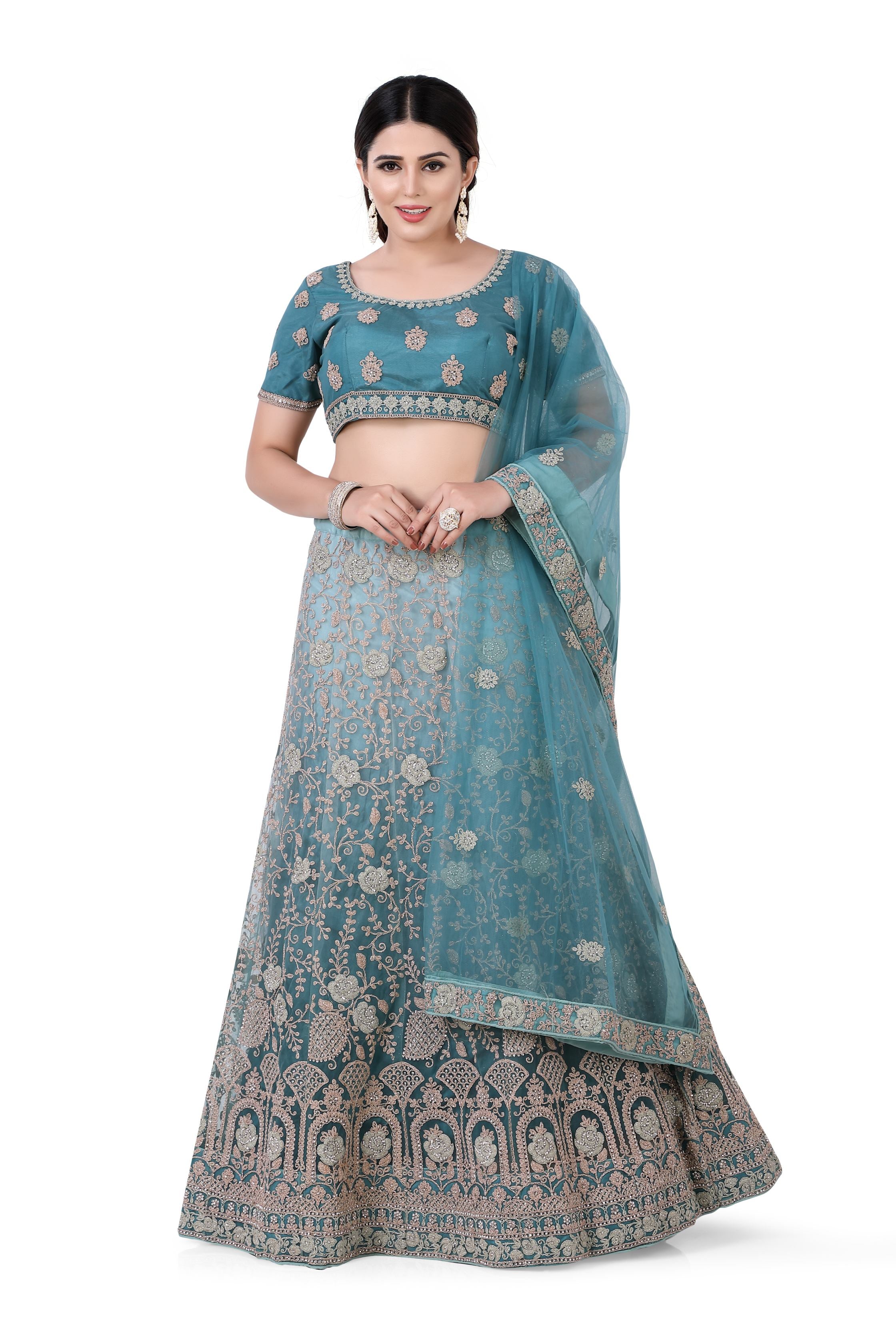 Firozi Blue Ombre Lehenga Choli - Premium Partywear Lehenga from Dulhan Exclusives - Just $475! Shop now at Dulhan Exclusives