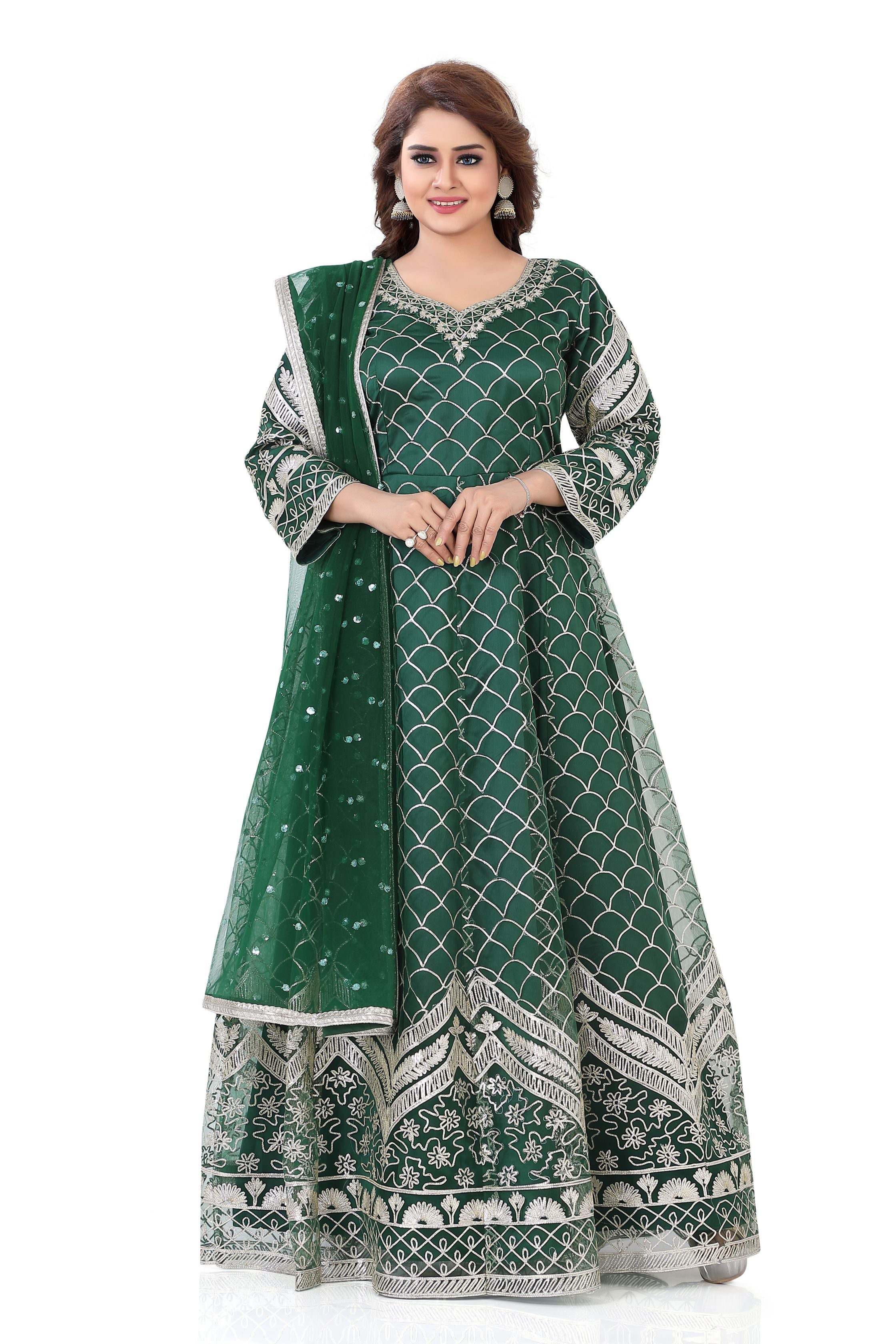 Floor Length Long Aanarkali  Gown in Pita Work - Premium Festive Wear from Dulhan Exclusives - Just $199! Shop now at Dulhan Exclusives